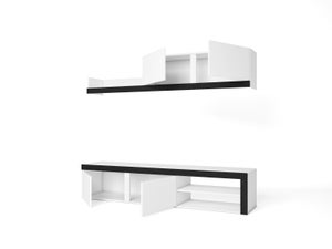 Set Soggiorno Paris Skraut - Madia, Mensola E Mobile TV Con LED, Stile Nordico Bianco/Rovere - Foto 9