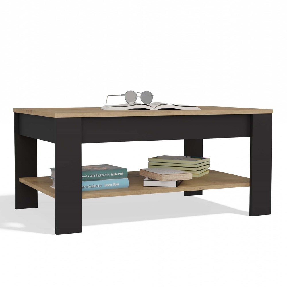 Stolik Kawowy Topeshop OHIO dąb artisan czarny Ława Półki Do Salonu 93x58x43,5 cm 1 szt