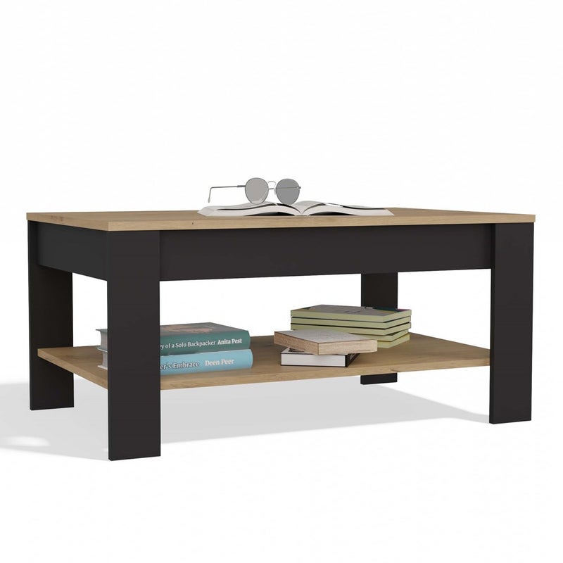 Stolik Kawowy Topeshop OHIO dąb artisan czarny Ława Półki Do Salonu 93x58x43,5 cm 1 szt