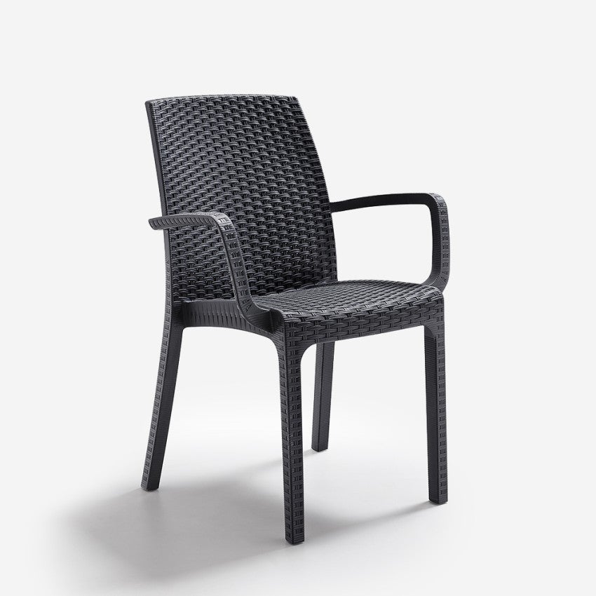 Sedia rattan impilabile braccioli giardino bar esterno Indiana BICA - Nero - 3