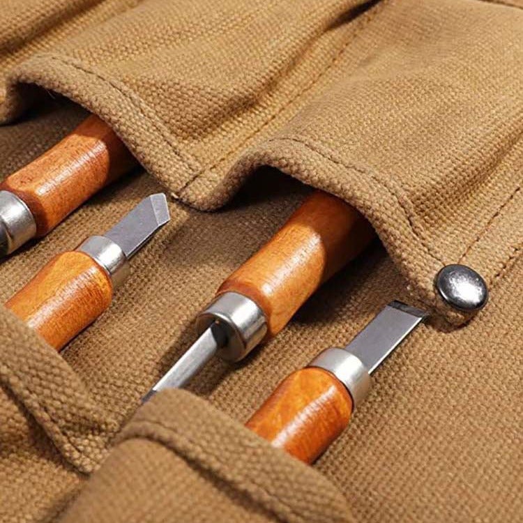 Bolsa de lona encerada com 10 bolsos para ferramentas manuais, chave de fenda, bolsa de zenamento - 2