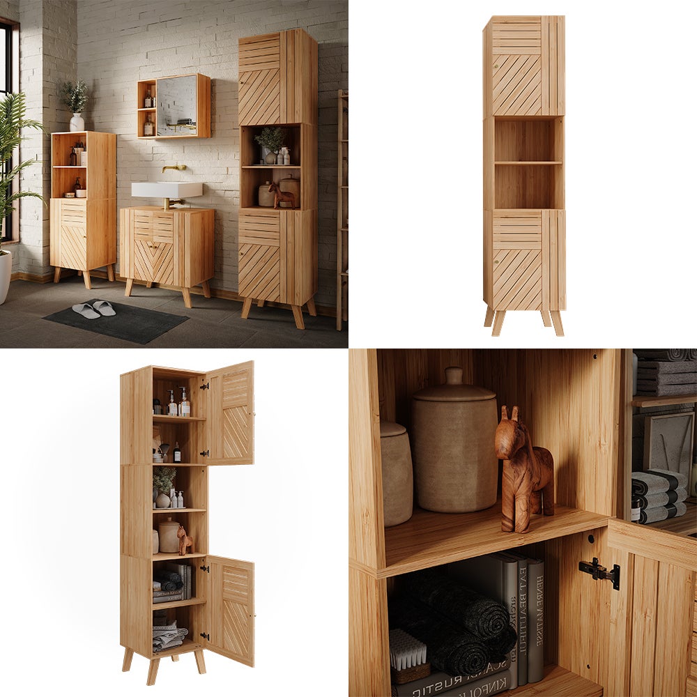 Vicco Armoire de salle de bain Lucie, Bambou, 40x177cm avec 2 portes - 8