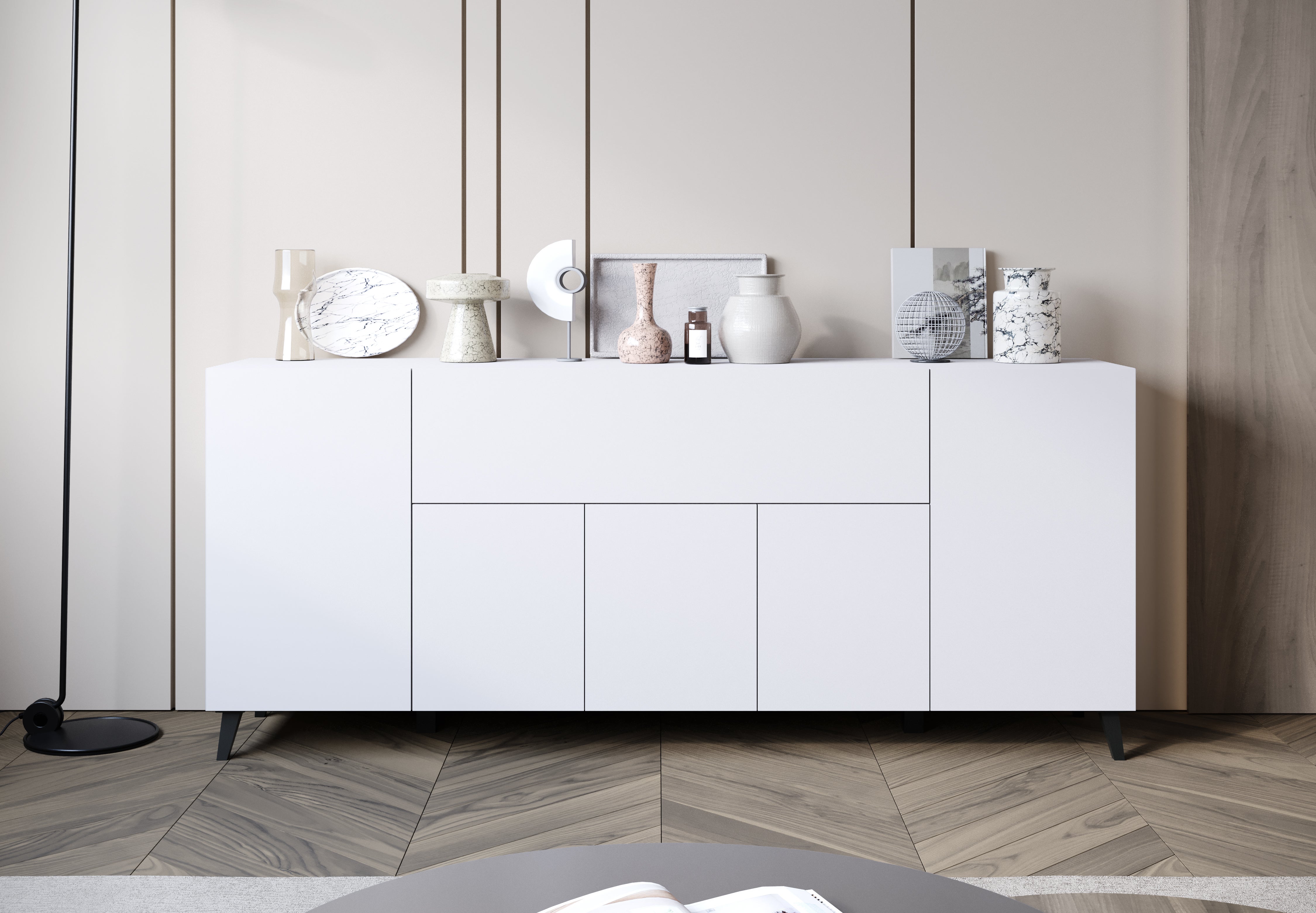 Komoda LOKET 180 cm biały/czarne nóżki - 3