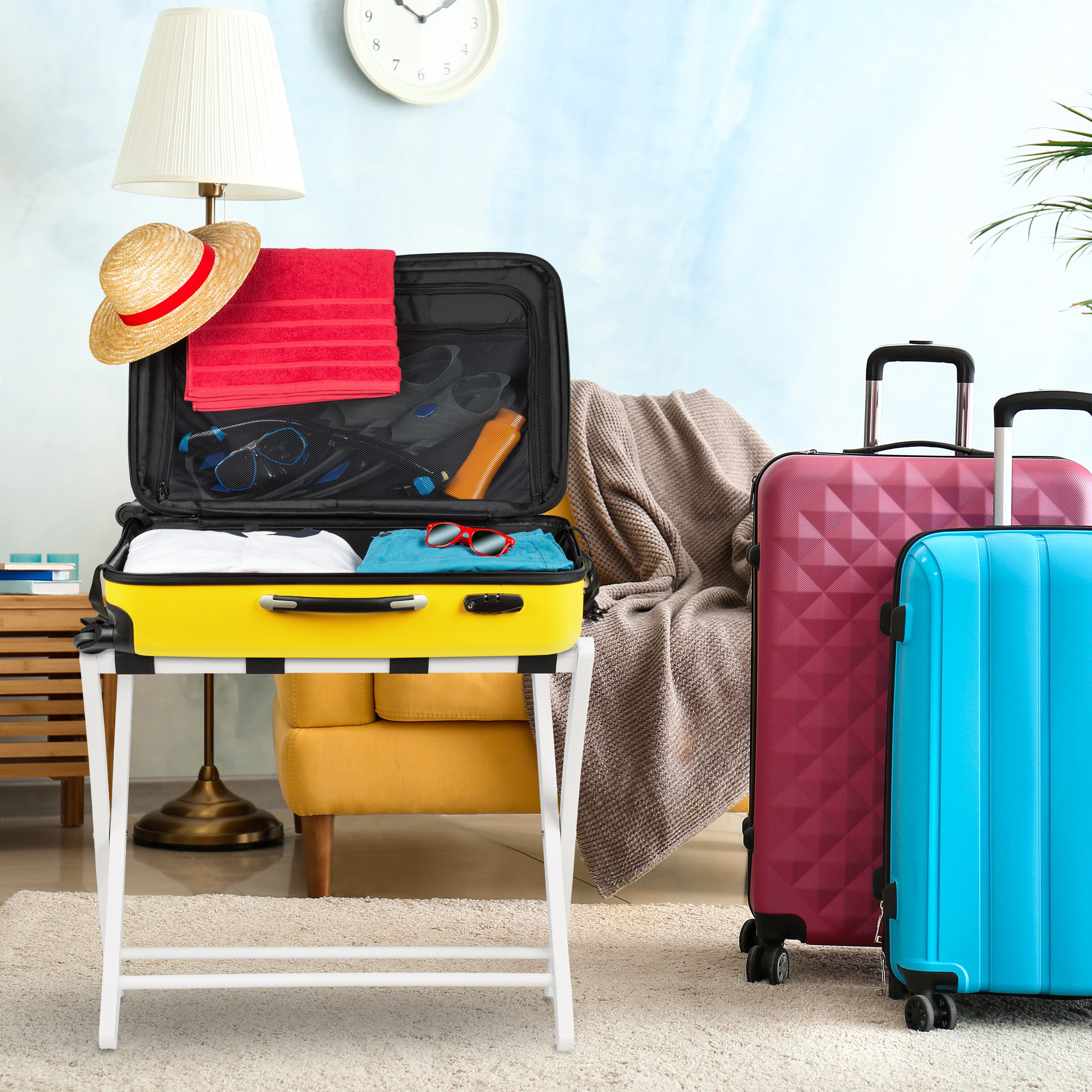 VIRSUS Porta Valigie Pieghevole in Legno Bamboo 5104, misura 65x36x51 cm, Cavalletto Sgabello