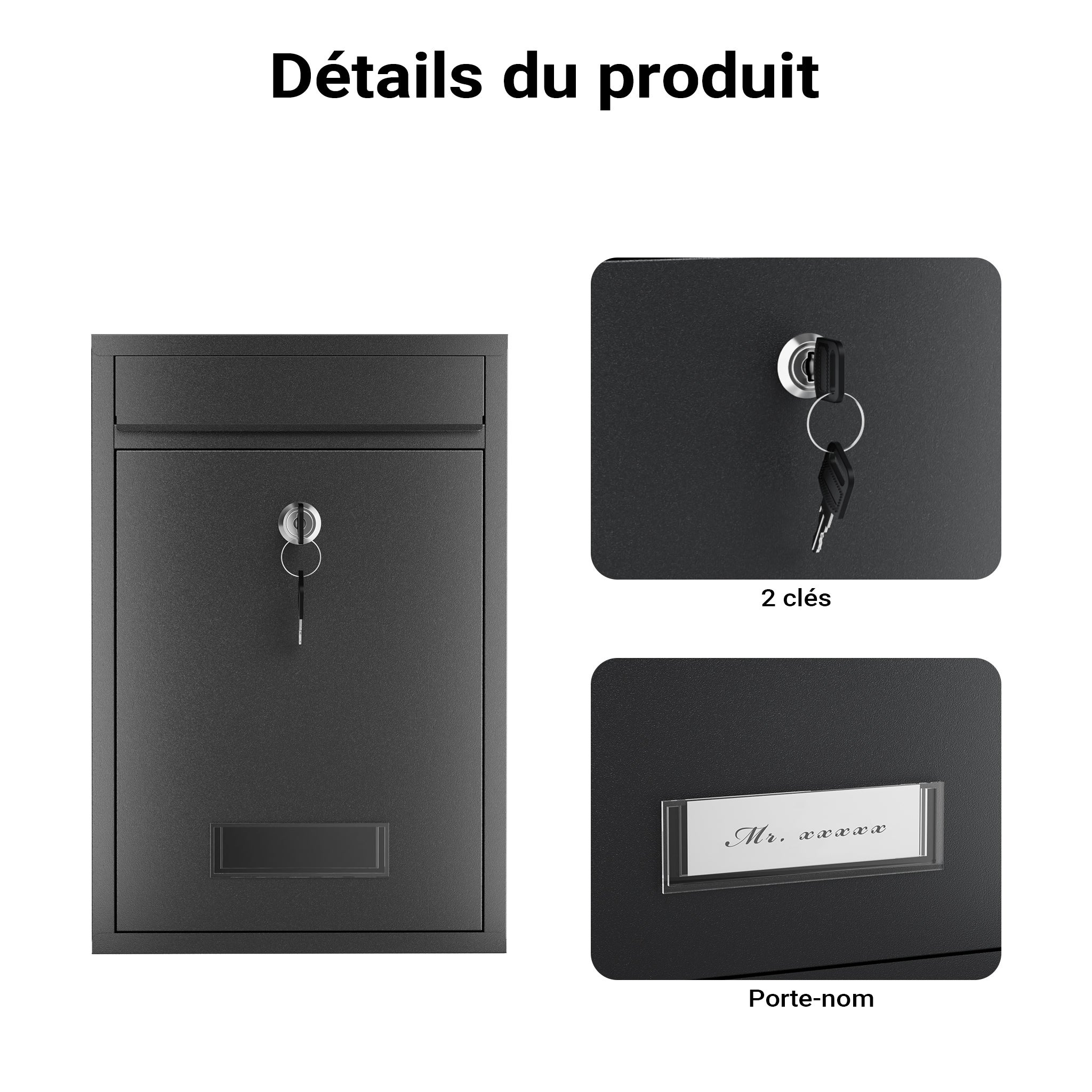 Boîte aux lettres murale verrouillable V11 noire pour courrier, 216 x 85 x 320 mm, Revêtement par poudre, Fente 191 x 36 mm, avec Wiltec - 6