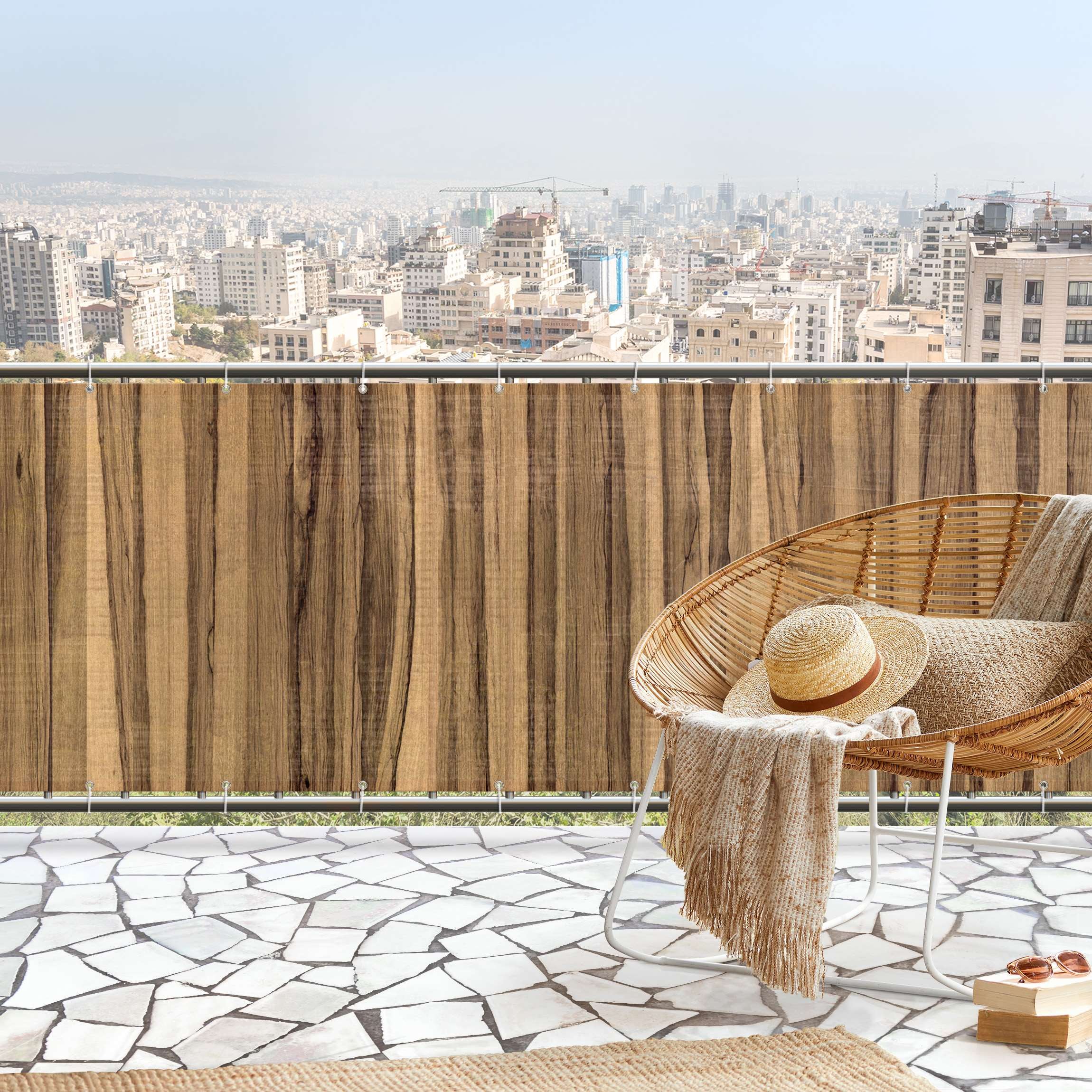 Telo Privacy Per Balcone 65x1500cm - Frangivento In Poliestere Anti-UV, Facile Da Installare Con Fascette - Foto 7