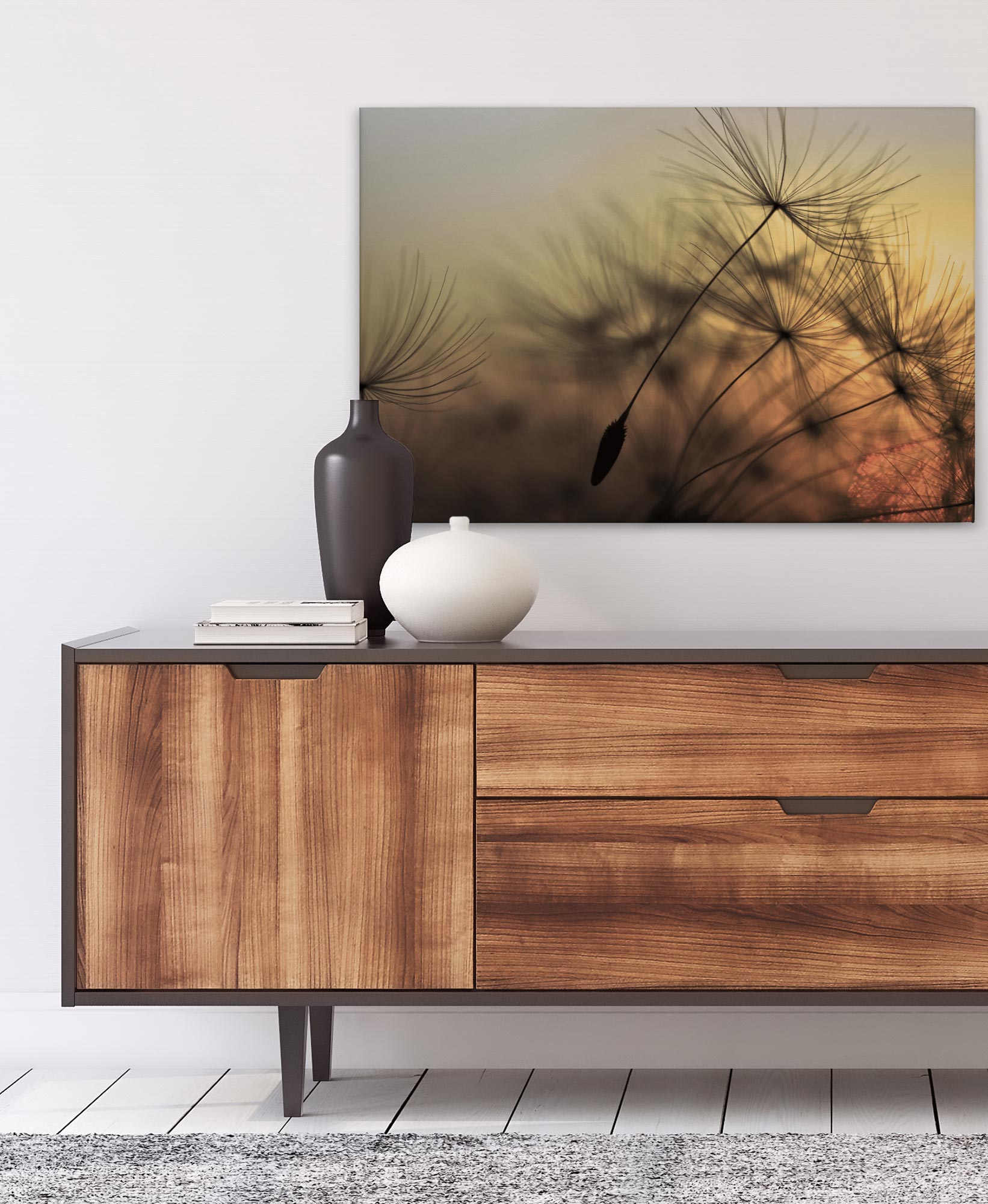 Image sur toile jardin de fleurs M1-No.50032 Murale Pissenlit Orange Jaune Châssis naturel - 3