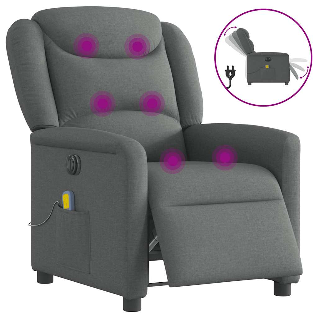 Fauteuil inclinable de massage | Fauteuil de relaxation | Chaise de relaxation électrique gris foncé tissu CFW822804 - 2