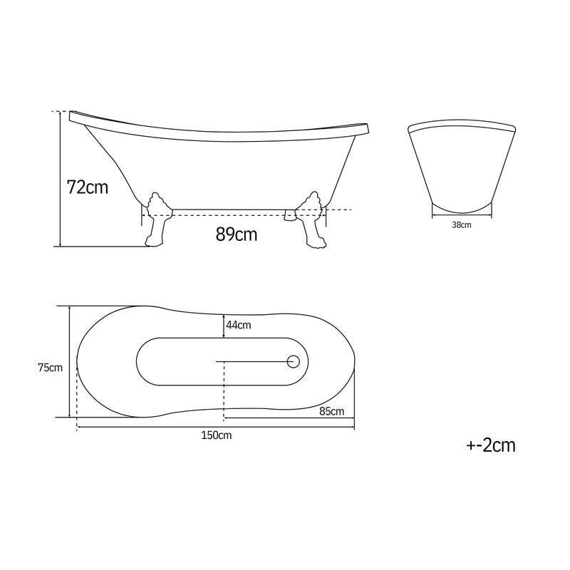 WANNA WOLNOSTOJĄCA ISABEL AKRYLOWA RETRO 150 X 75 BIAŁA, NOGI CHROM