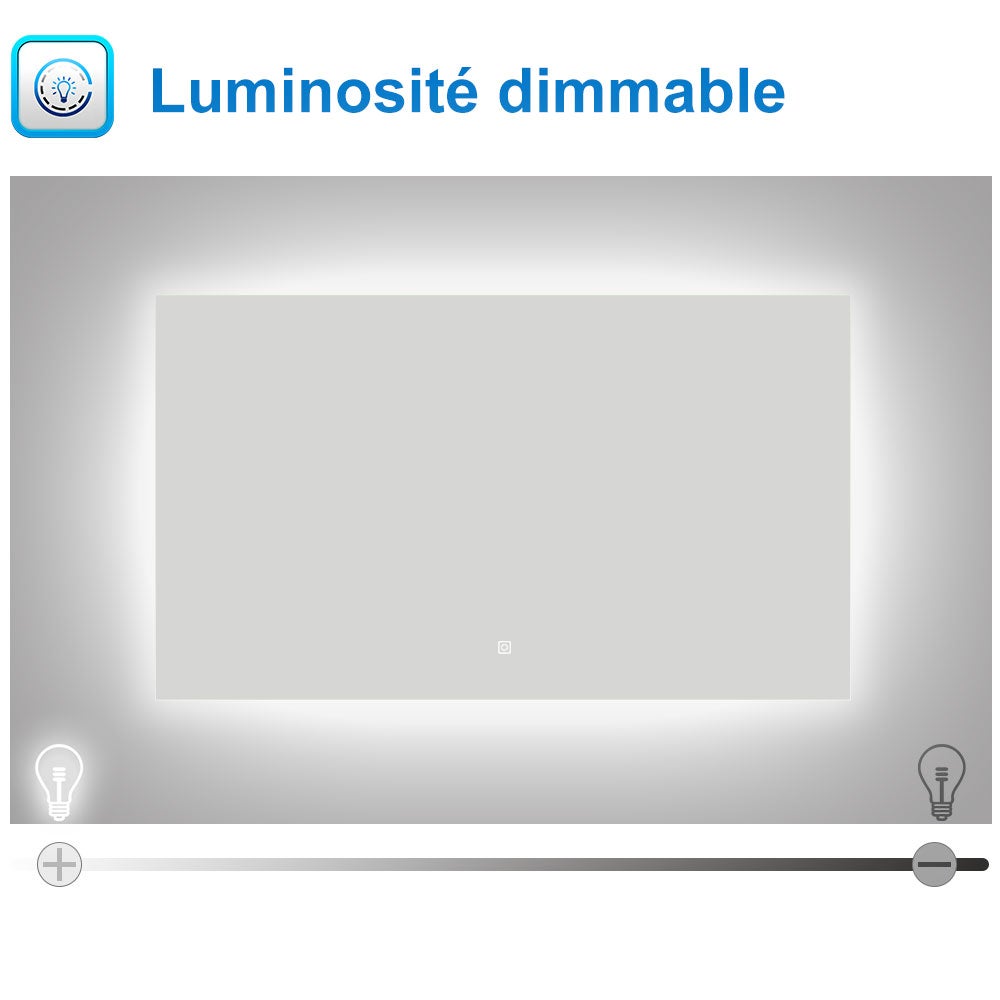 AICA LED Miroir lumineux 80x60cm anti-buée + dimmable + mémoire miroir salle de bain - 3