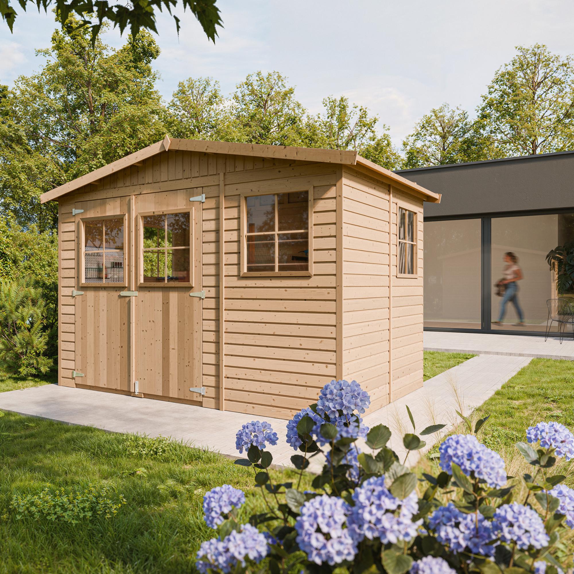 Abri de Jardin en Bois Naturel - Stockage extérieur avec fenêtres- H226x318x220 cm/6 m² hangar en bois naturel - Timbela M334 - 4