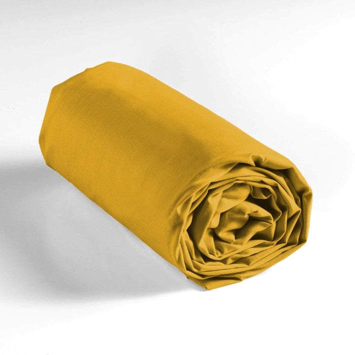 Drap housse 1 personne 90 x 190 cm uni 57 fils lina Curry - 4