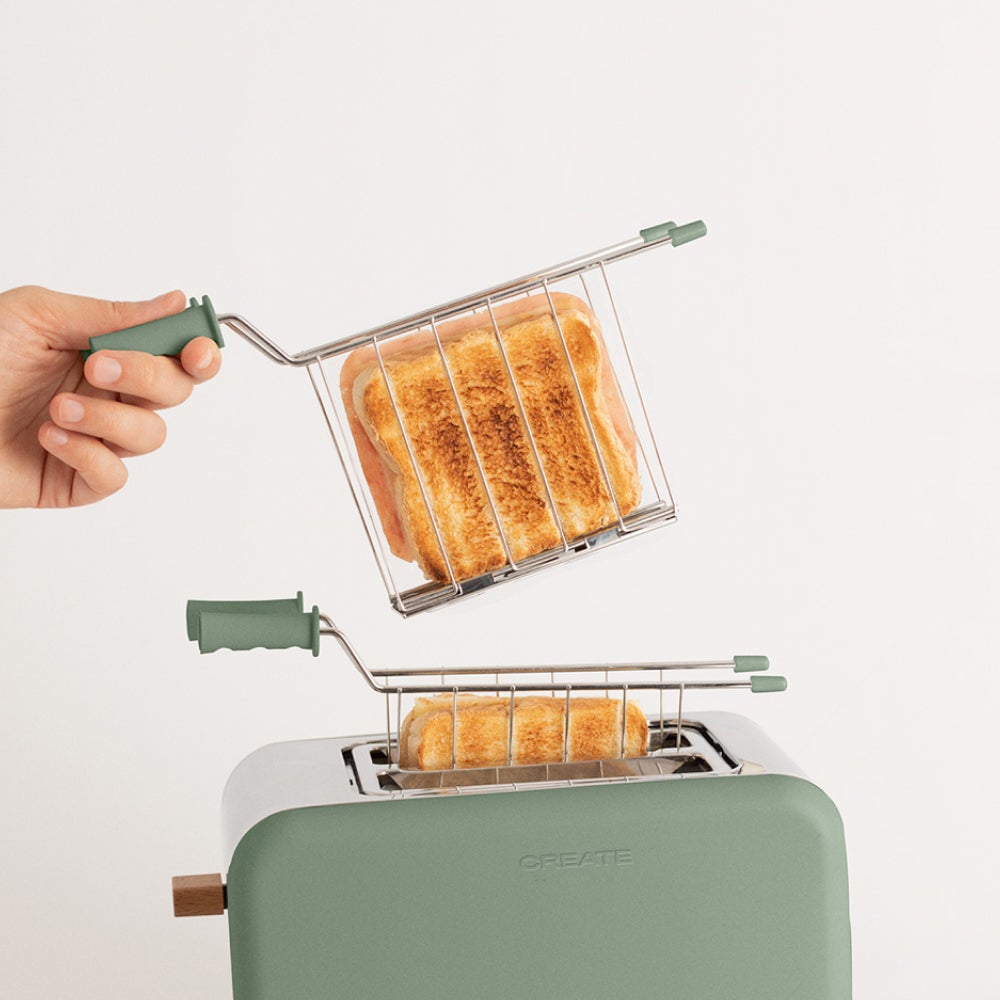 CREATE - Pack TOAST RETRO Mały Toster do dużych kromek pieczywa + 2 KRATKI SZCZYPCE do zrobienia kanapek - Sauge