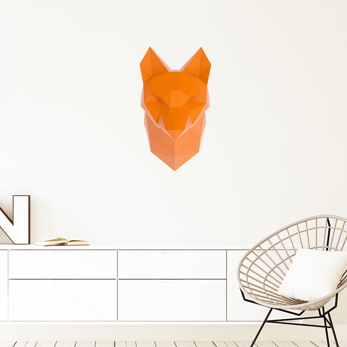 Adesivo 3D origami arancione volpe - Sticker adesivo - adesivi murali - 70x40cm - 3