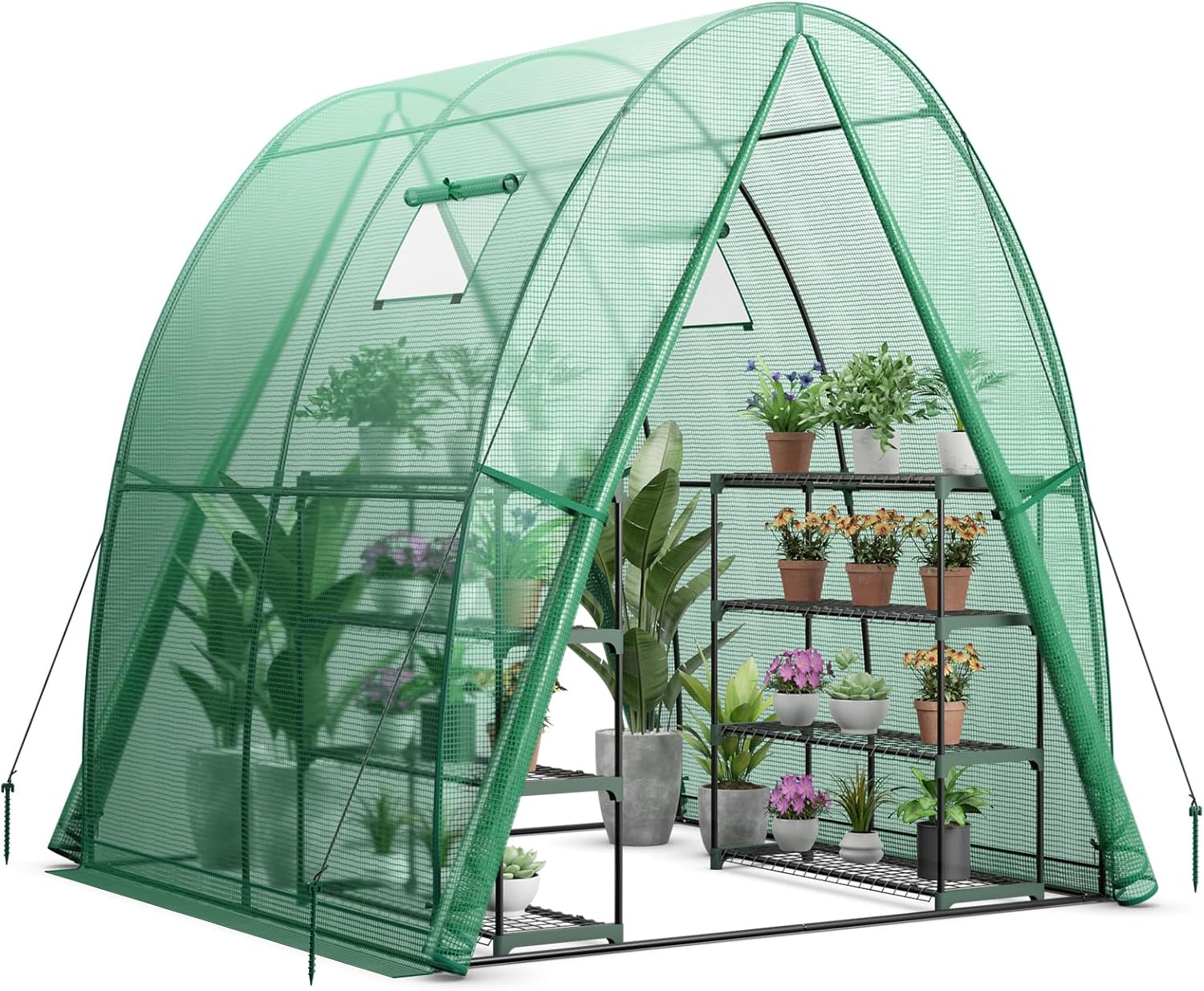 Szklarnia Ogrodowa z Solidną Metalową Ramą, Tunelowa, z 2 Drzwiami i 2 Rolowanymi Oknami, Pokrycie PE, 181 x 181 x 200 cm (Zielona)