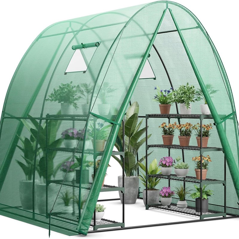 Szklarnia Ogrodowa z Solidną Metalową Ramą, Tunelowa, z 2 Drzwiami i 2 Rolowanymi Oknami, Pokrycie PE, 181 x 181 x 200 cm (Zielona)