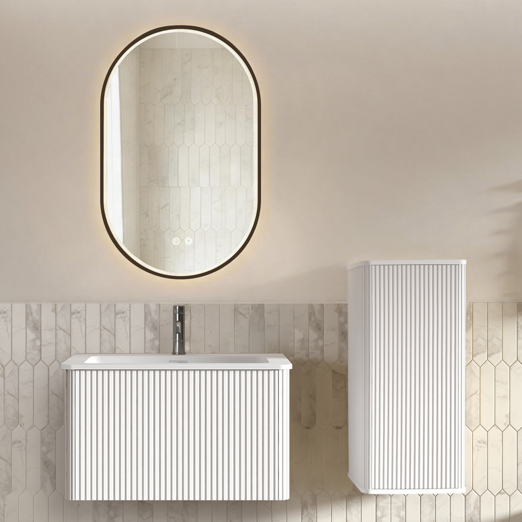 Ensemble meuble salle de bain 80 cm blanc, meuble sous vasque suspendu ...