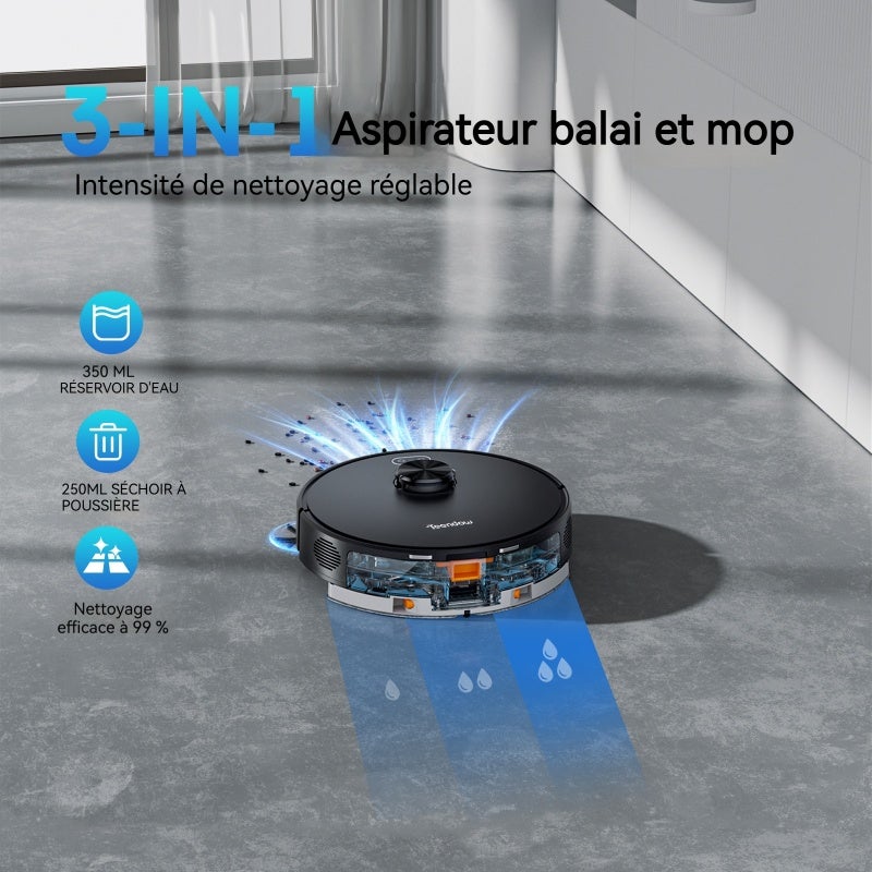 Aspirateur robot laveur Teendow D65S MAX noir, station de vidage automatique 70 jours, navigation LiDAR intelligente pour maison et poils animaux - 5