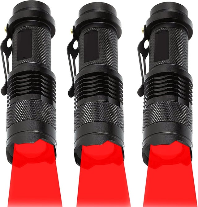 3 lampes de poche à lumière rouge avec clips, adaptées à la chasse, à l'observation astronomique, à la vision nocturne, à l'alpinisme