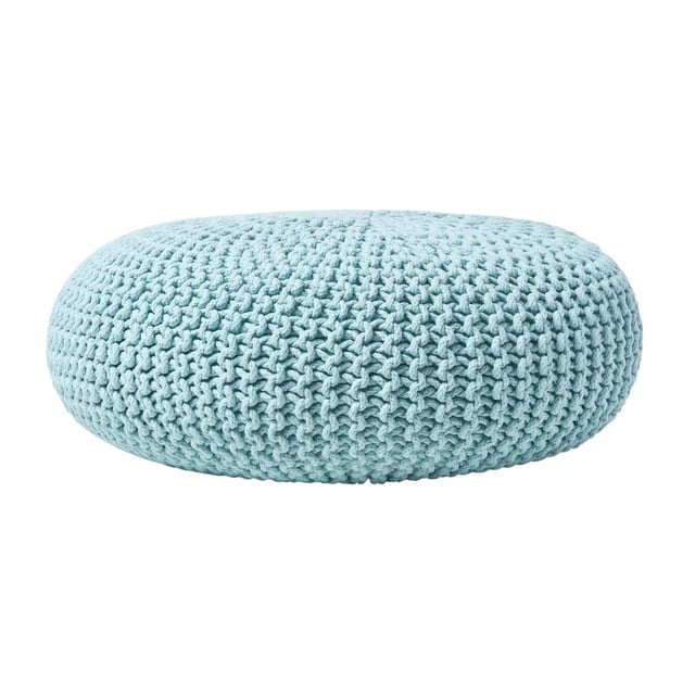 Homescapes Grand Pouf rond tressé en tricot - Bleu pastel
