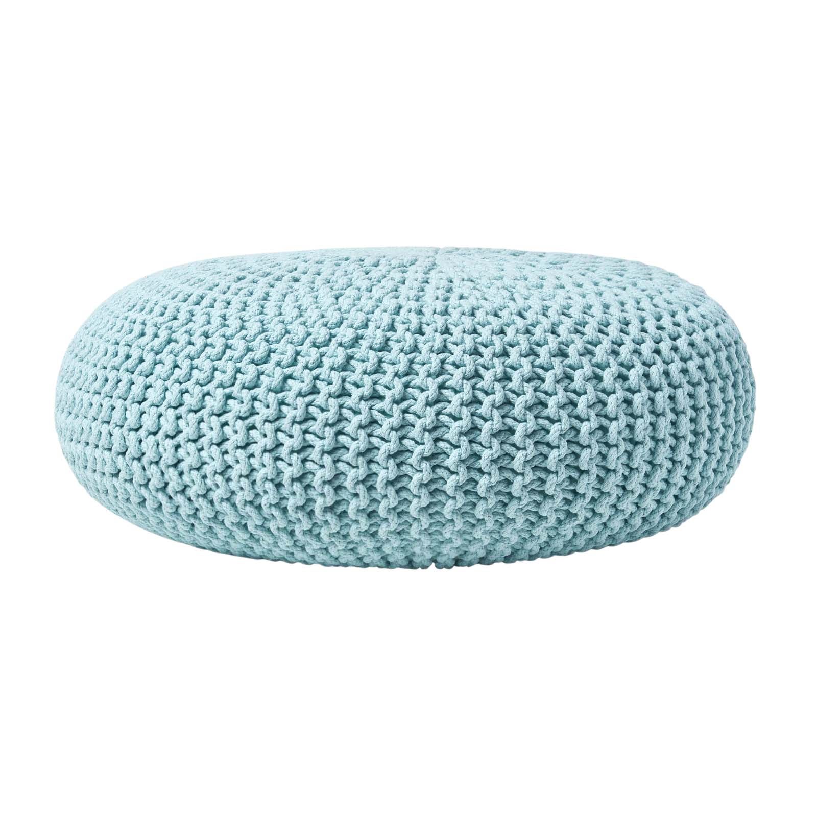 Homescapes Grand Pouf rond tressé en tricot - Bleu pastel | Leroy Merlin