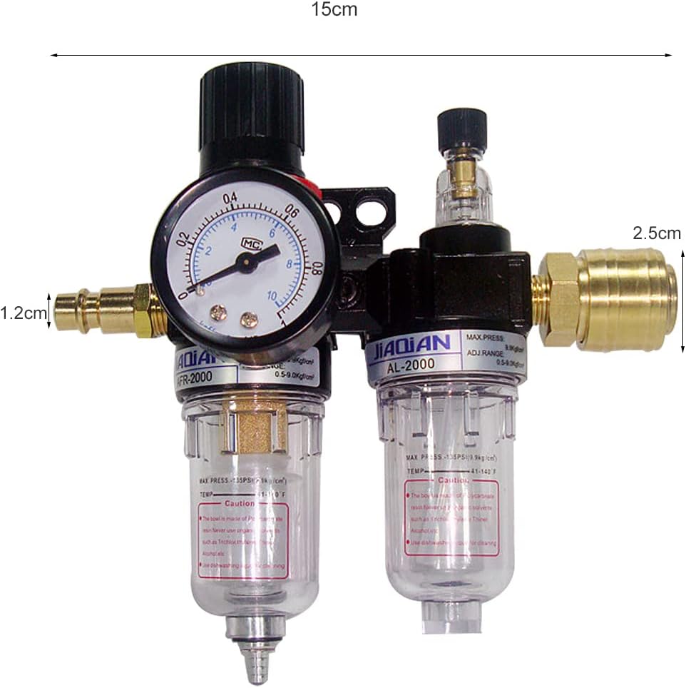 Filtre Régulateur 1/4 Régulateur de Pression d'Air, Séparateur Eau-Huile, Régulateur de Pression D'air pour Compresseur et Outils à Air - 2