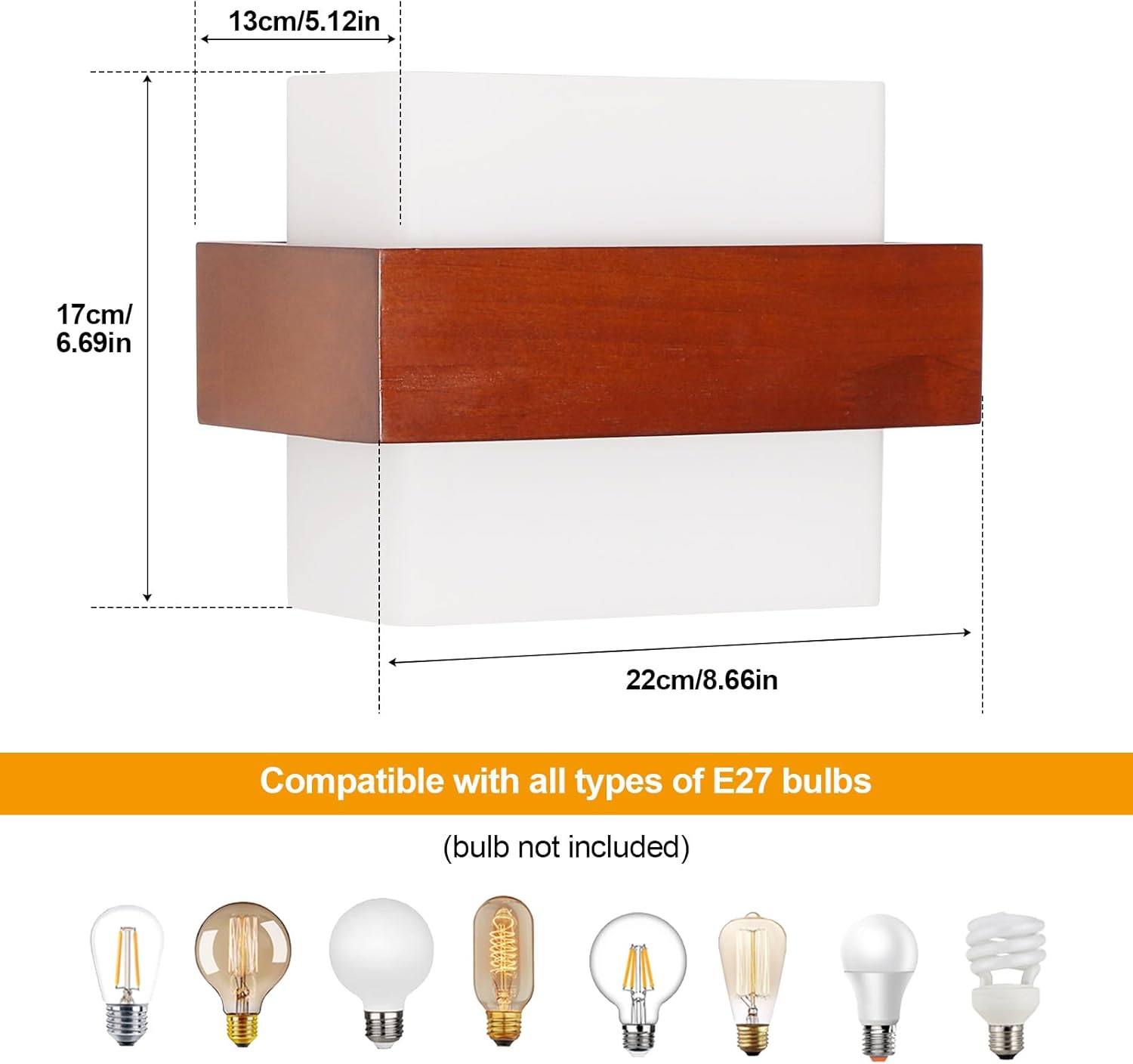 GOECO Applique Murale Intérieure, Moderne E27 Lampe Murale en Bois et Verre, Minimaliste Luminaire Mural Interieur pour Chambre, Salon, Salle à Manger - 4