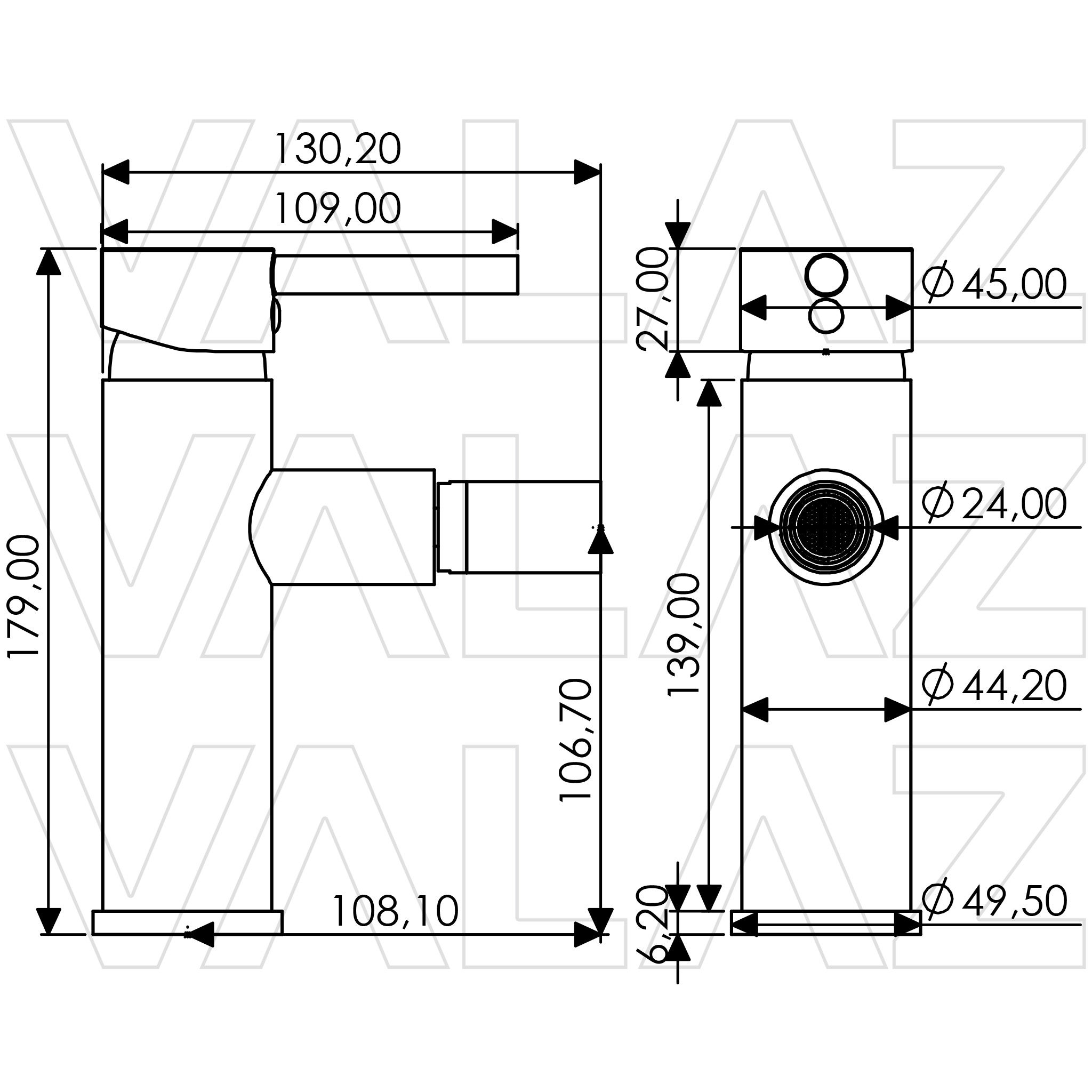 Valaz Rubinetto bidet monocomando tondo con bocca dritta in oro spazzolato - Serie Palancia - 2
