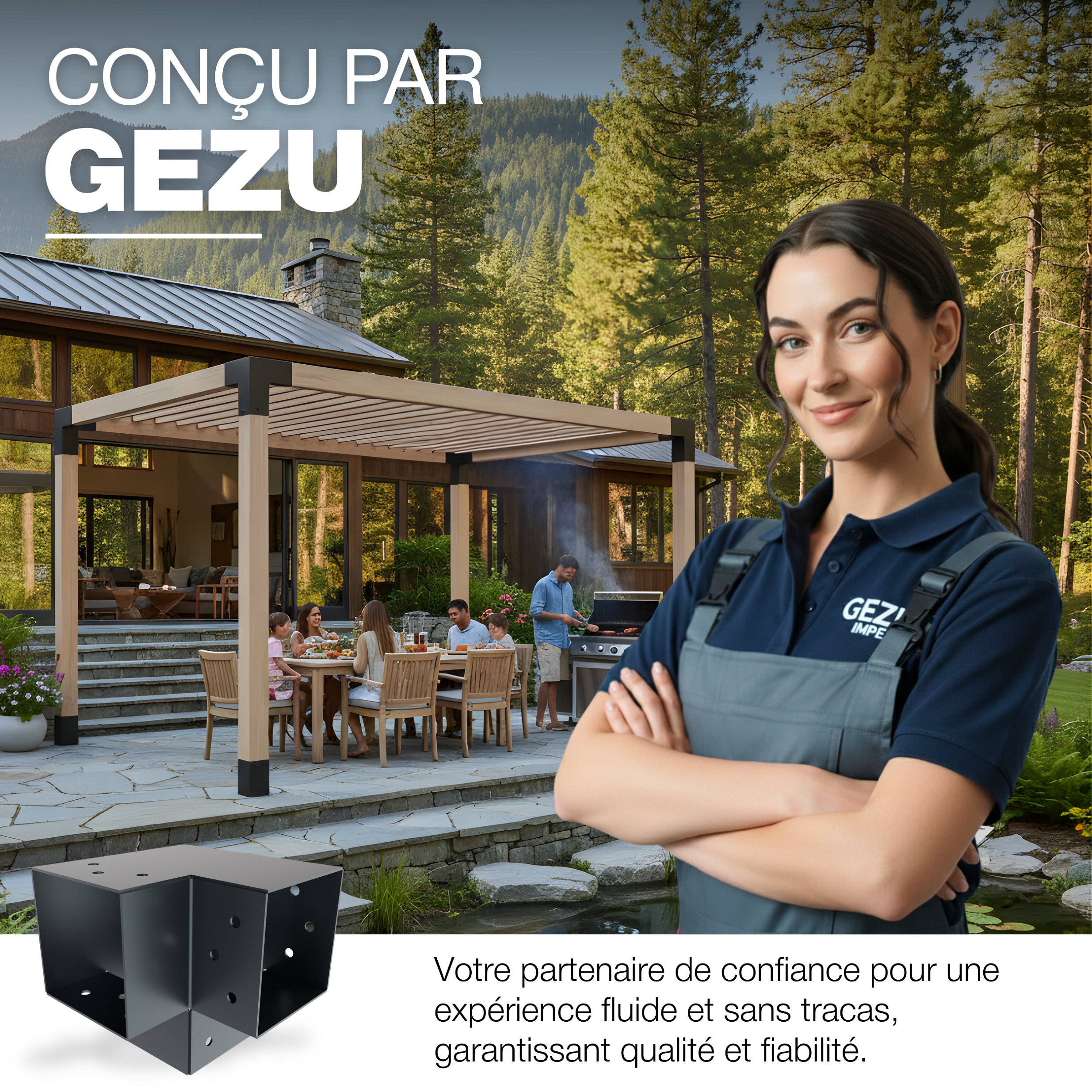 Connecteur de Poteau Y 71x71 mm Thermolaqué Anthracite Pergola Connecteur D’Angle Droit 3 Voies Pavilon Support de Menuiserie DIY GeZu Impex - 7