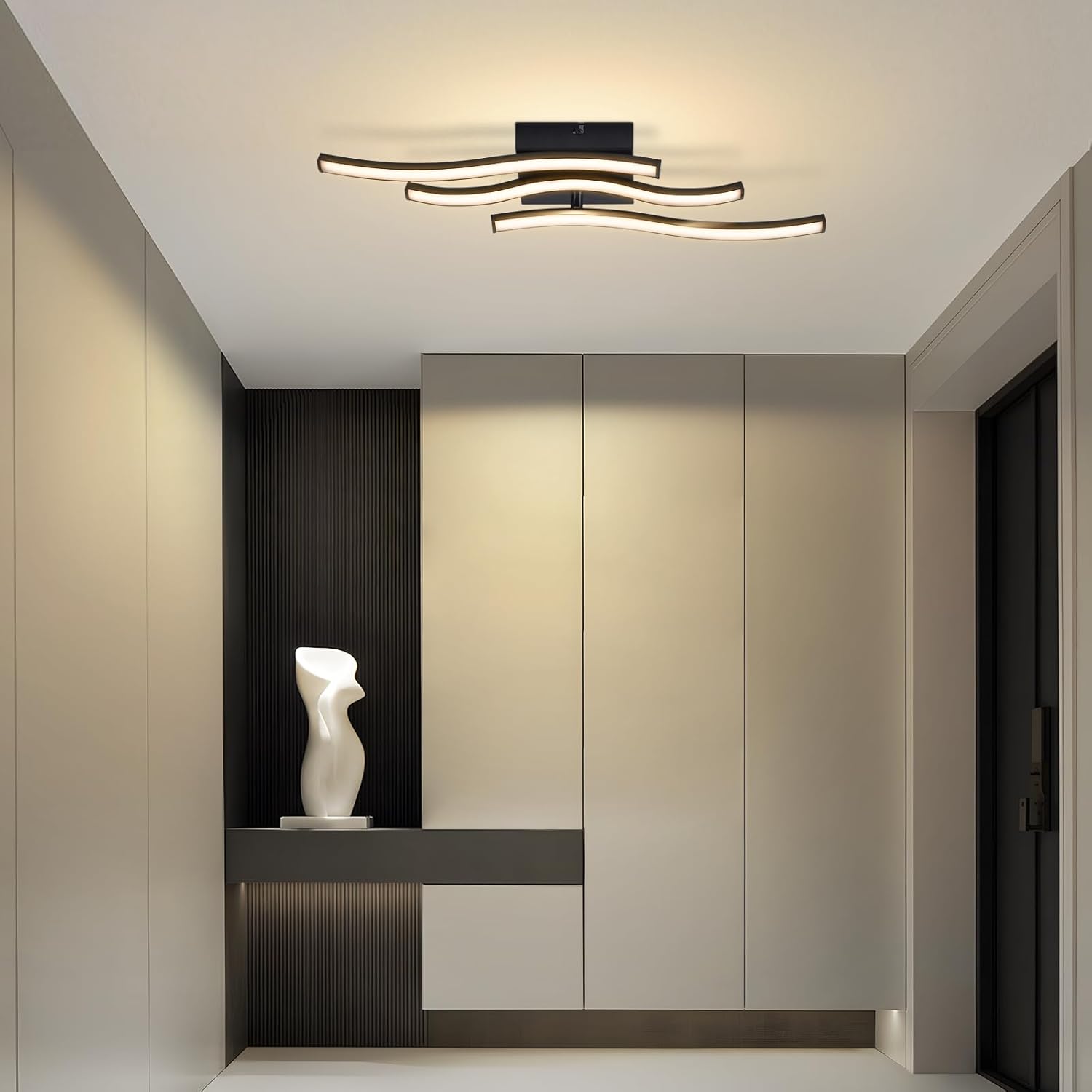 ZMH Lampa sufitowa LED 18W nowoczesna czarna o falistym kształcie do kuchni, salonu i przedpokoju - 7