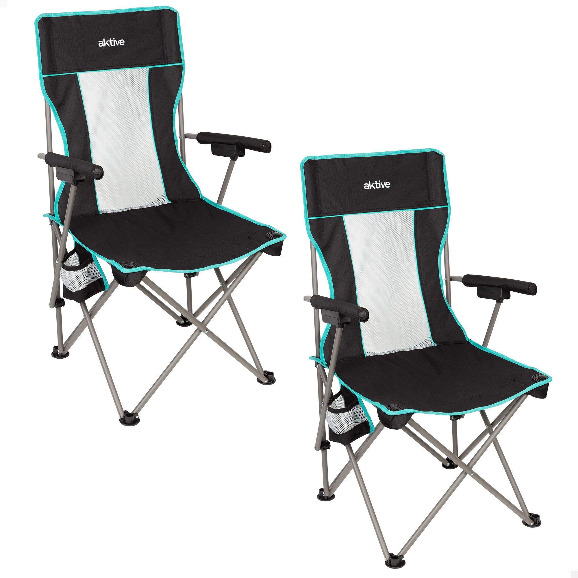 Aktive pack 2 sillas plegables camping deluxe 60x57x41 cm negro con respaldo de rejilla