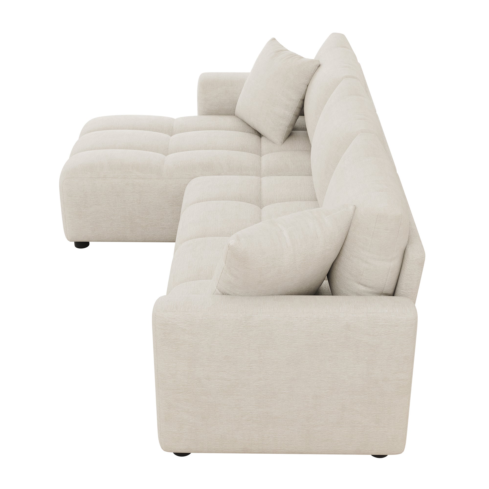 Canapé d’angle modulable 3 places avec méridienne et coussins canapé de salon en chenille beige 204x127x82,5 cm - 7