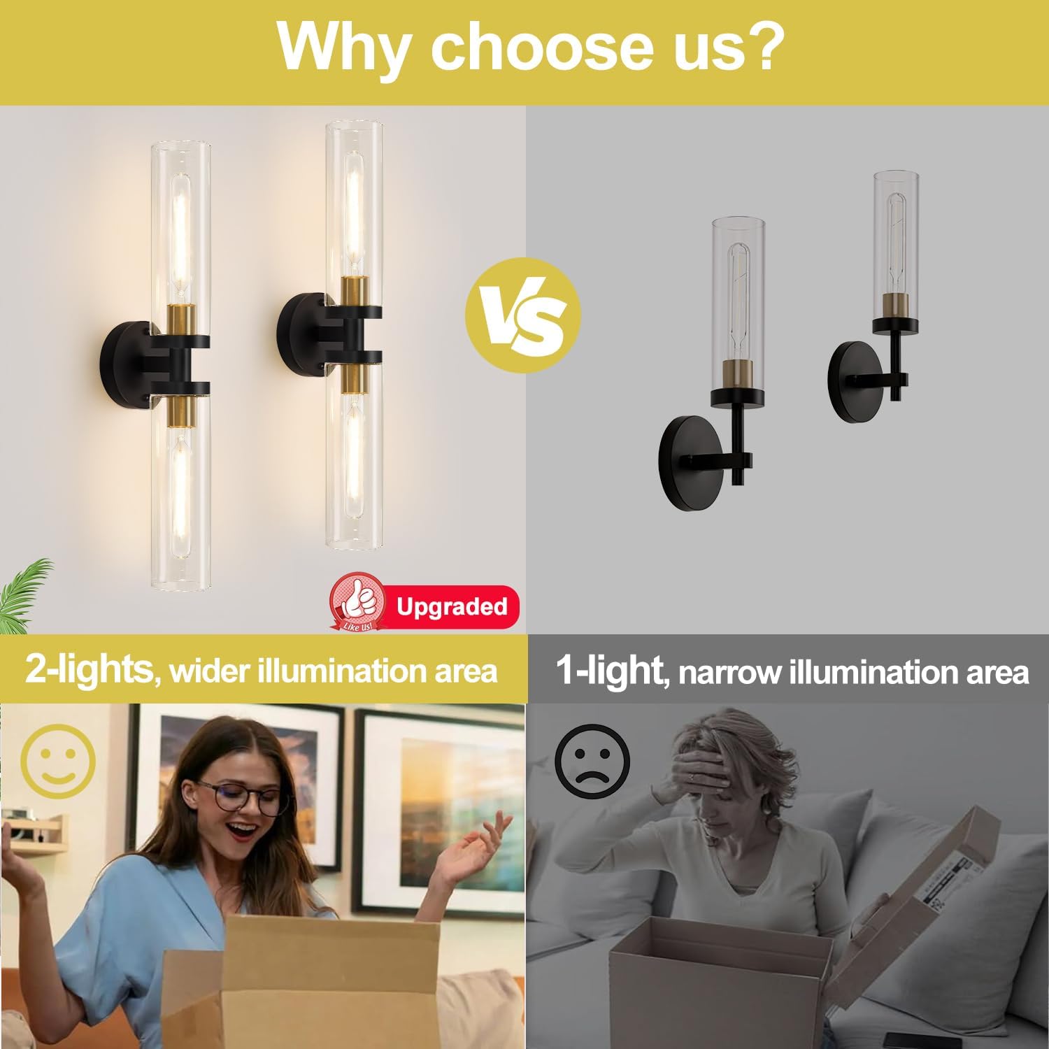Applique murale design - Miroir lumineux LED - Lumière chaude 3000K ...