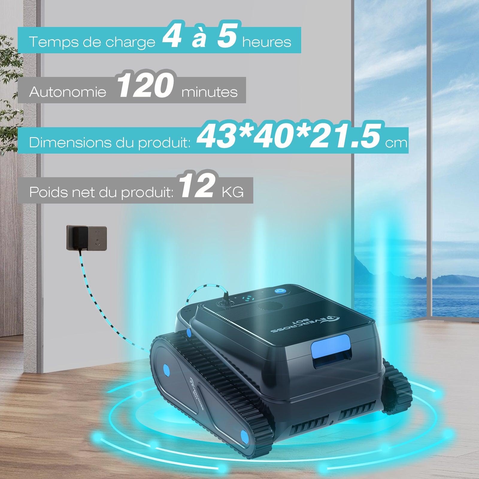 EVERCROSS BOT Robot Piscina Limpiafondos y Paredes U8 Negro, APP - 10