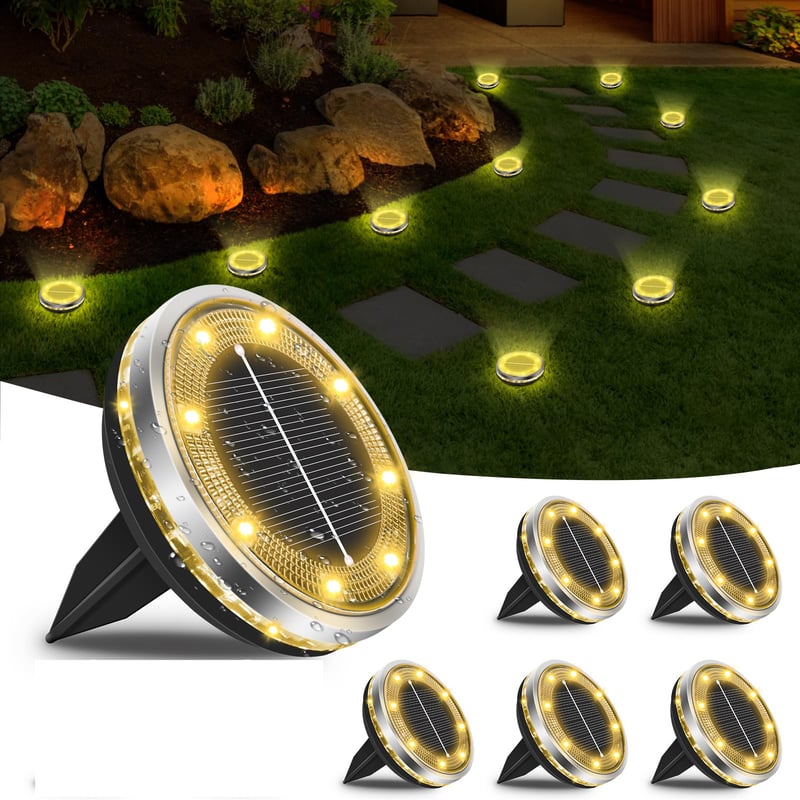 Zestaw lamp zewnętrznych zasilanych energią słoneczną płaskich wodoodpornych diod LED idealnych do ścieżek ogrodów i krajobrazów ciepłe białe światło