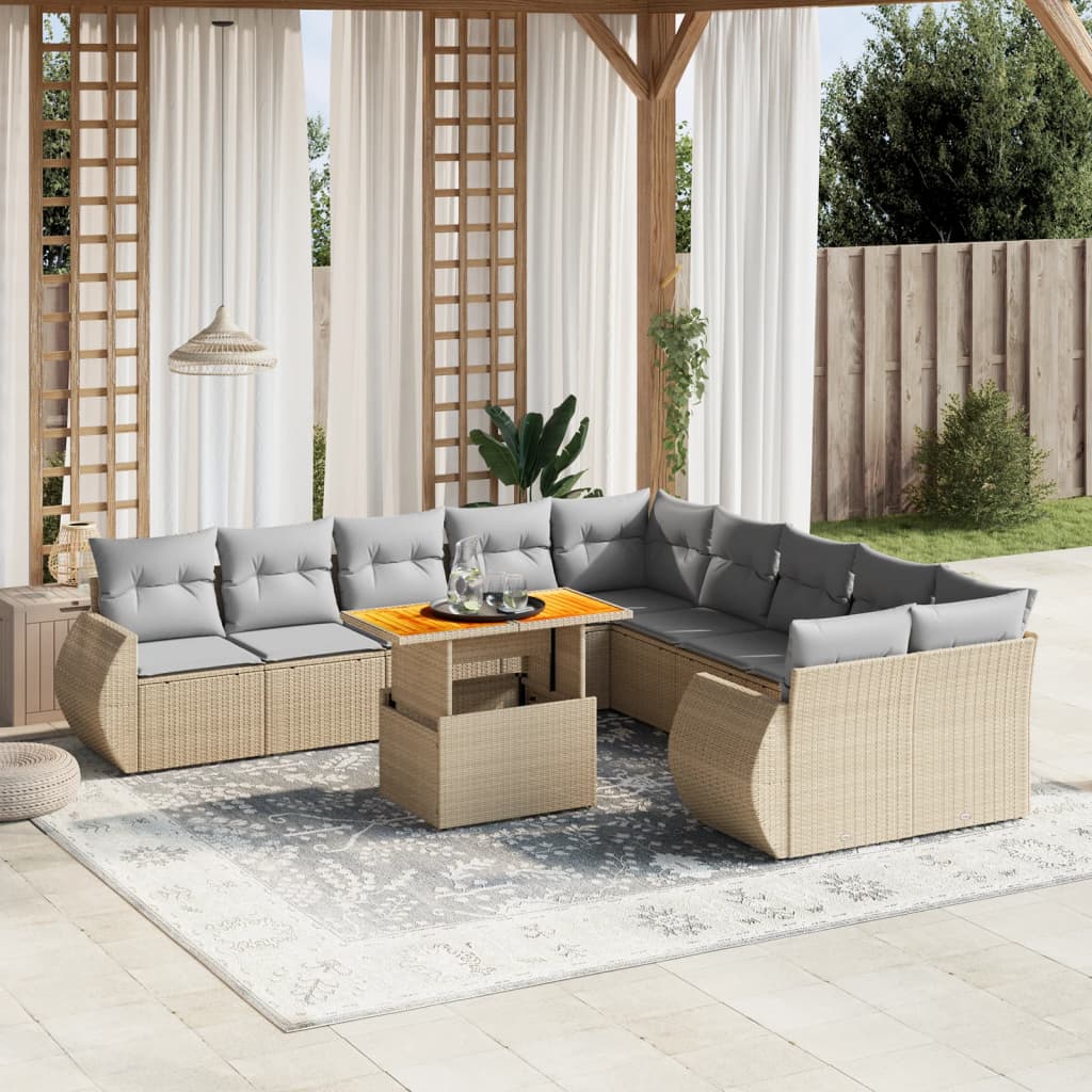 Set di divani da giardino da 11 pezzi con cuscini, rattan
