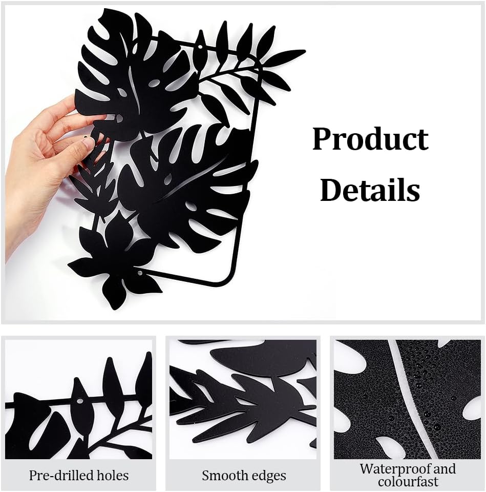 Feuilles de Palmier Décoration Murale en Métal, Noir Tenture Décor Silhouette Mur Art Feuilles Tropicales pour Maison Chambre Salon Salle de Bains Cui - 3
