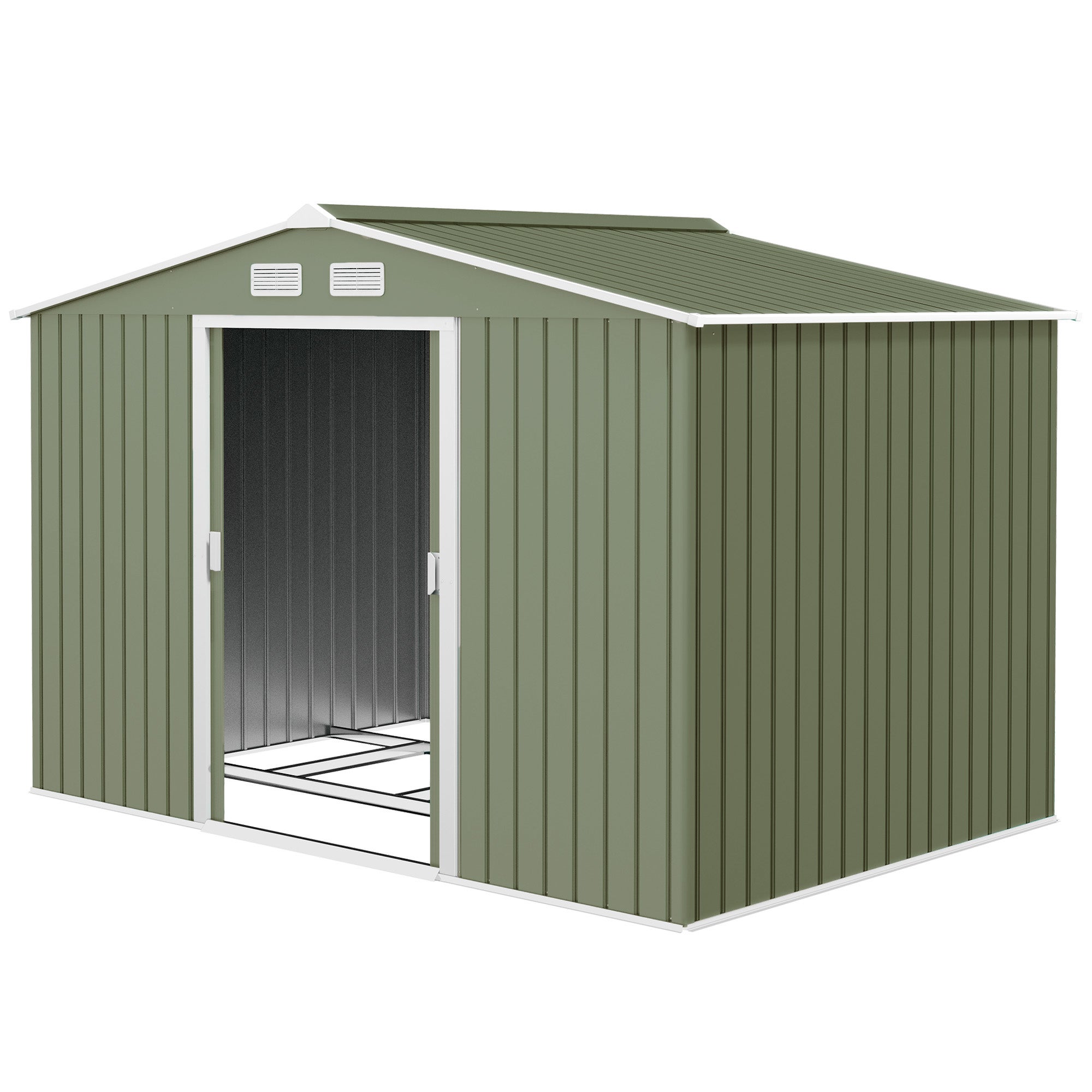 Abri de jardin 4,9 m² 277x195x192 cm avec 2 portes coulissantes Base renforcée (sol NON inclus) vert clair - 2