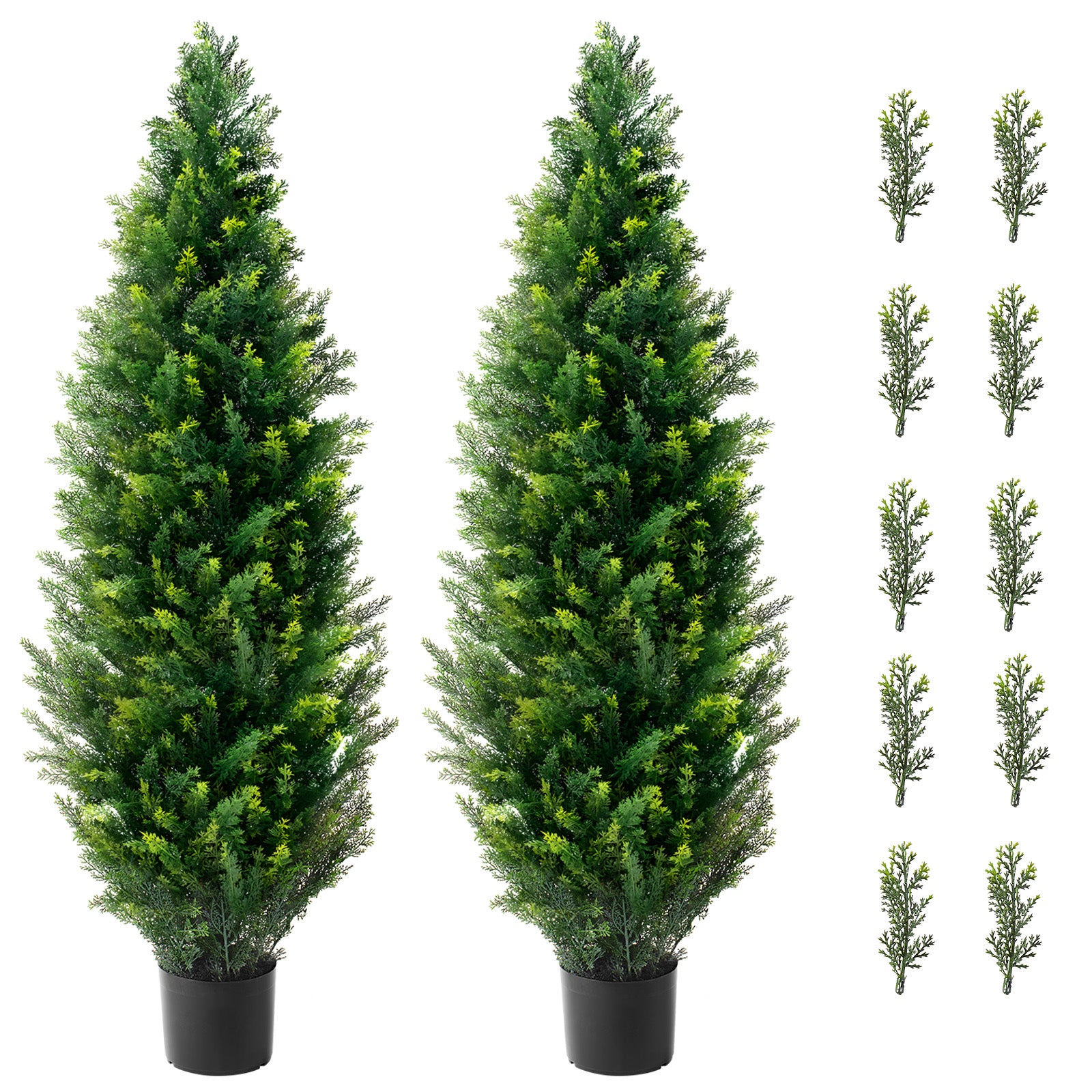 Set di 2 alberi topiari artificiali in cedro SucceBuy, altezza 122 cm, pini e cipressi finti sempreverdi con vaso, per interni/esterni, trattamento UV - 3