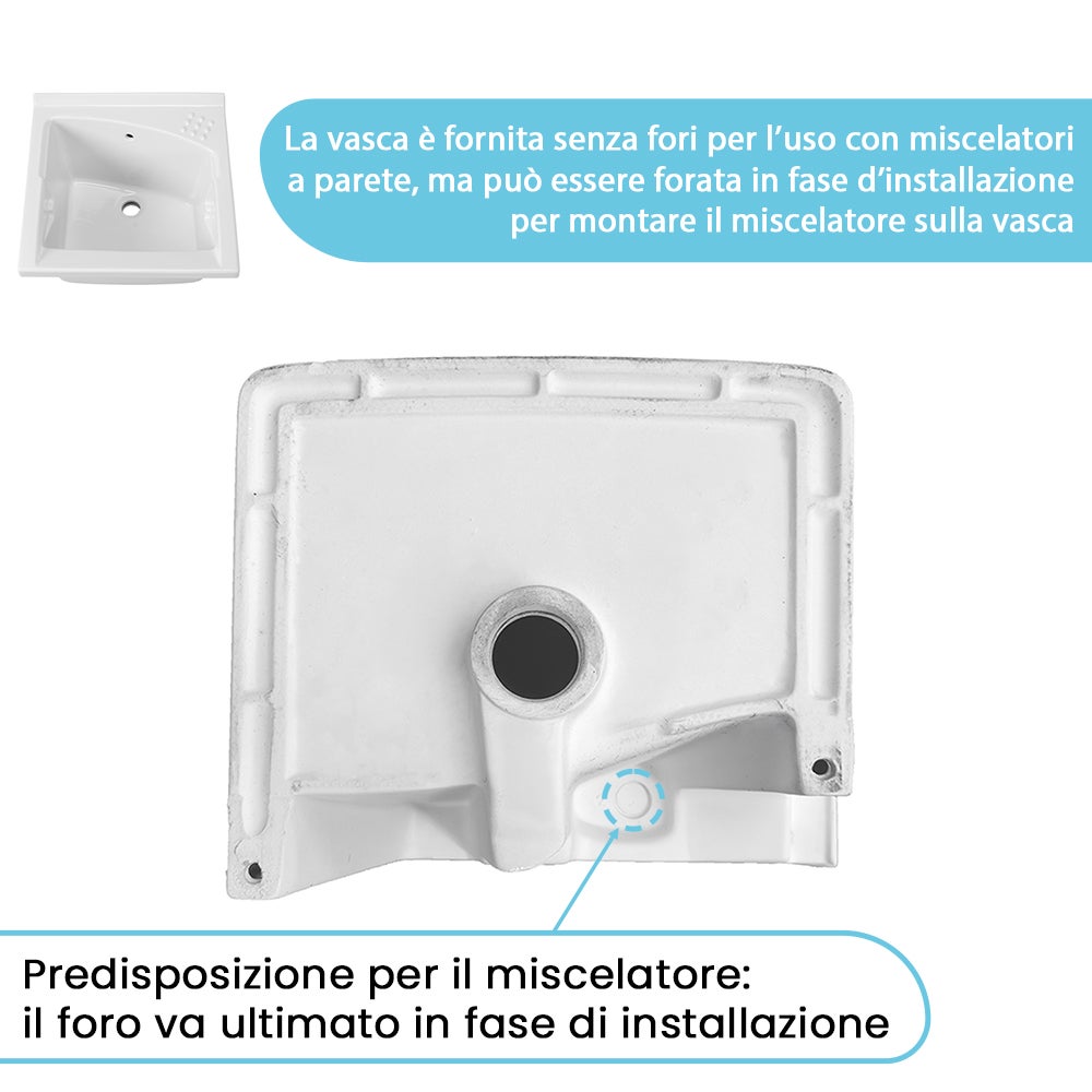 Mobile lavatoio 75x60cm bianco frassino con due ante e vasca in ceramica Revine - 8