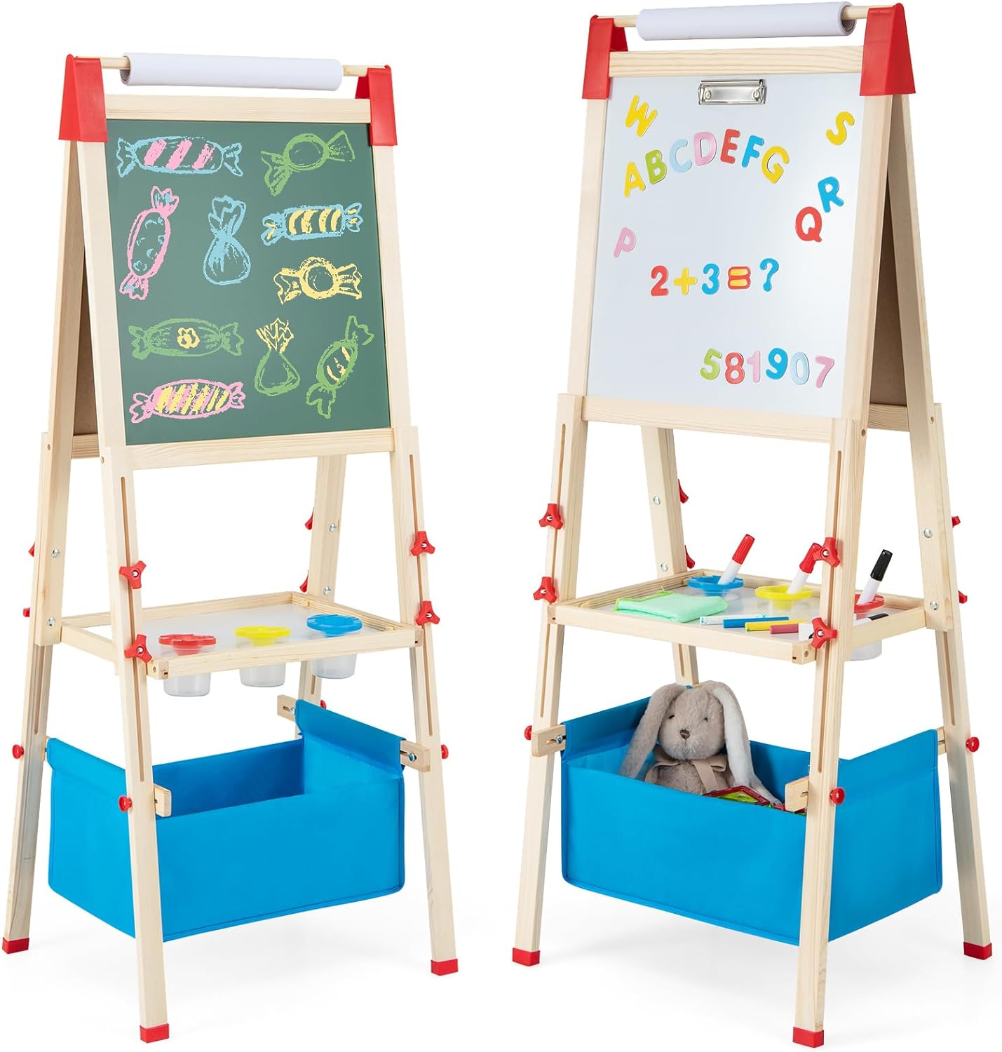 Chevalet 3 en 1 pour enfants avec tableau noir, tableau blanc, rouleau de papier et 2 boîtes de rangement, pour les enfants de 3 à 8 ans (vert). | Leroy Merlin