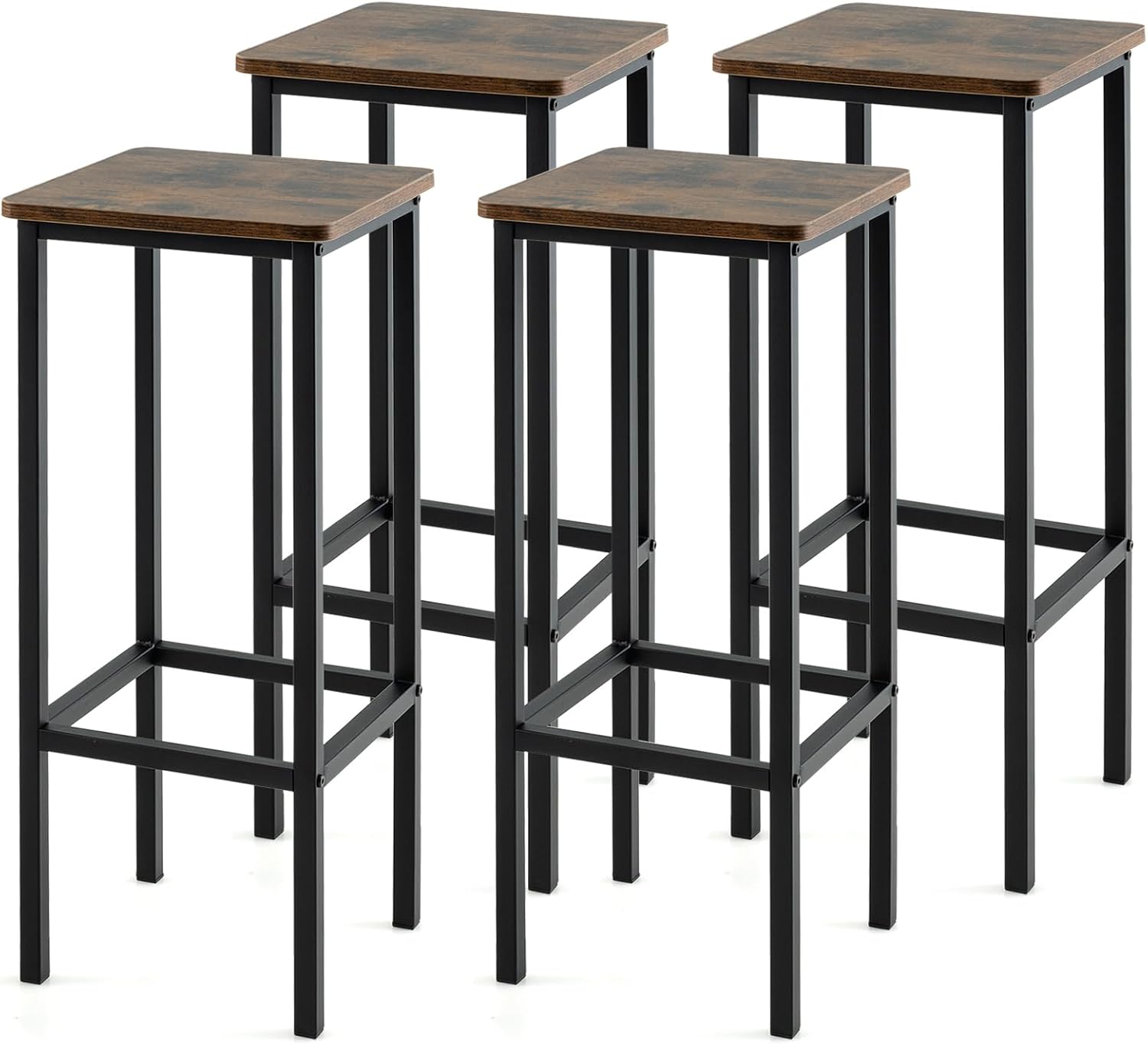 Tabourets De Bar Modernes - Set De 2 Tabourets Corbin Avec Dossier Et Repose-pieds - Structure En Hêtre - Rembourrés En Tissu - Gris Foncé Et Noir