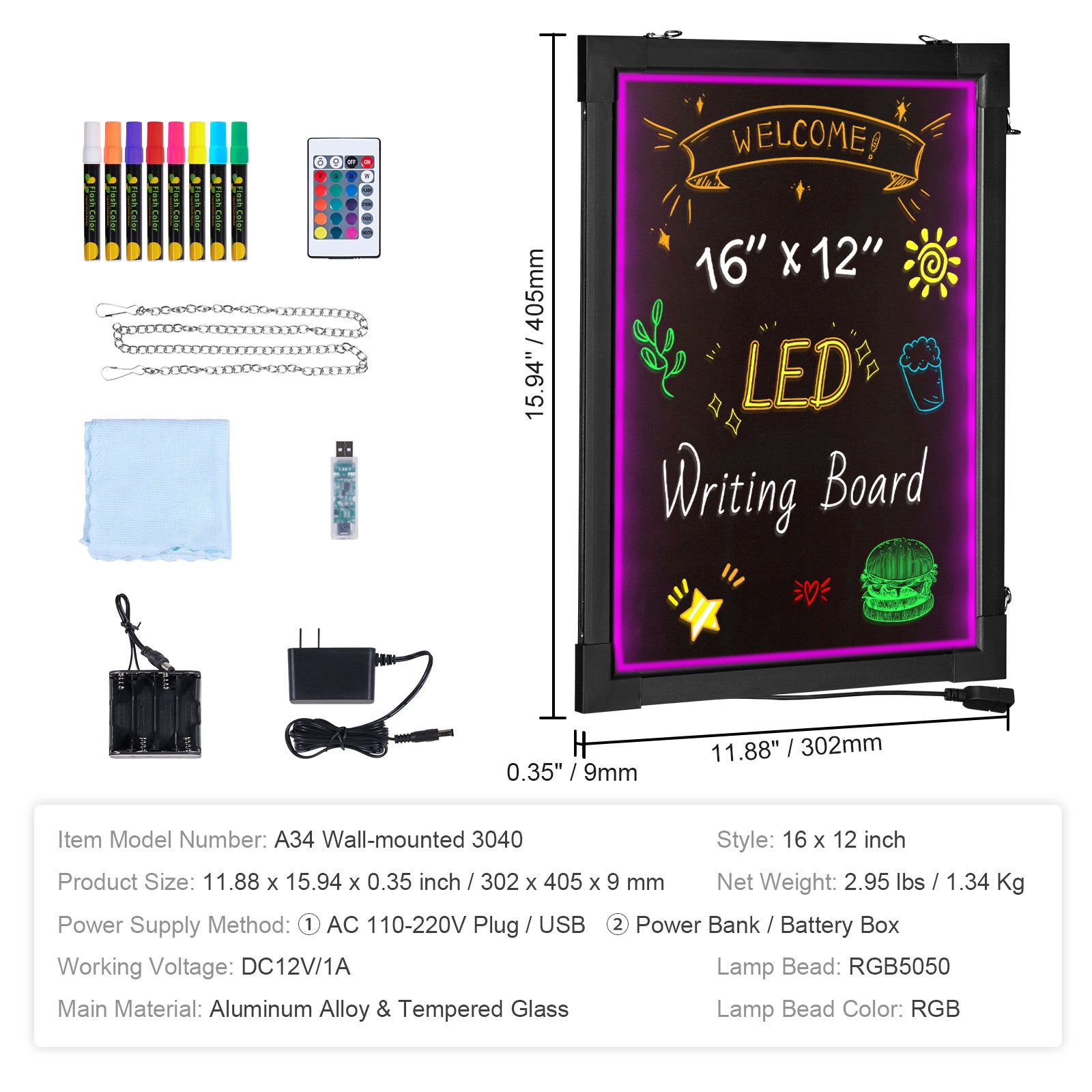 Tableau d'écriture LED 16