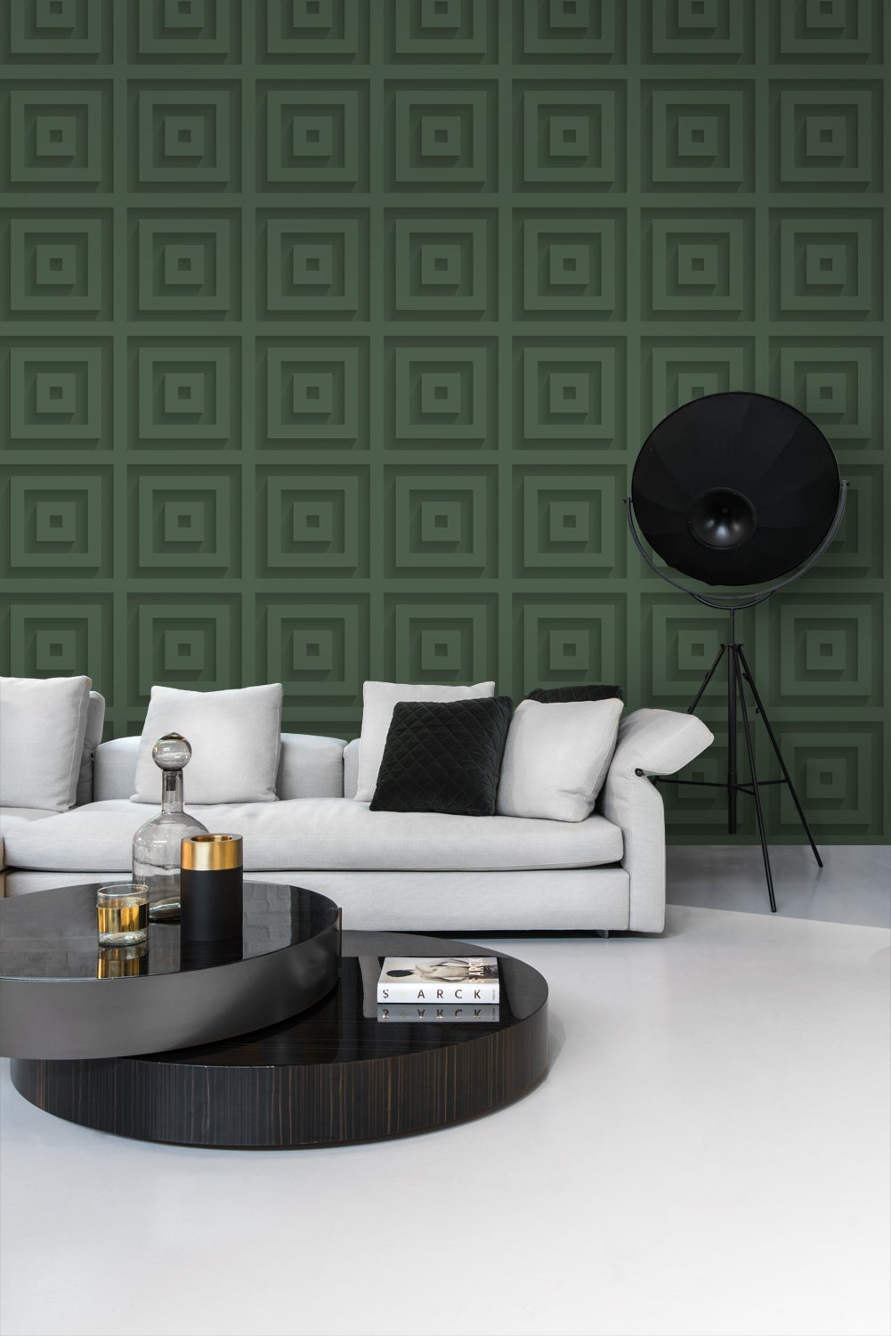 Tapeta kwadraty 3D ciemnej zieleni - 50 x 900 cm - ORIGIN
