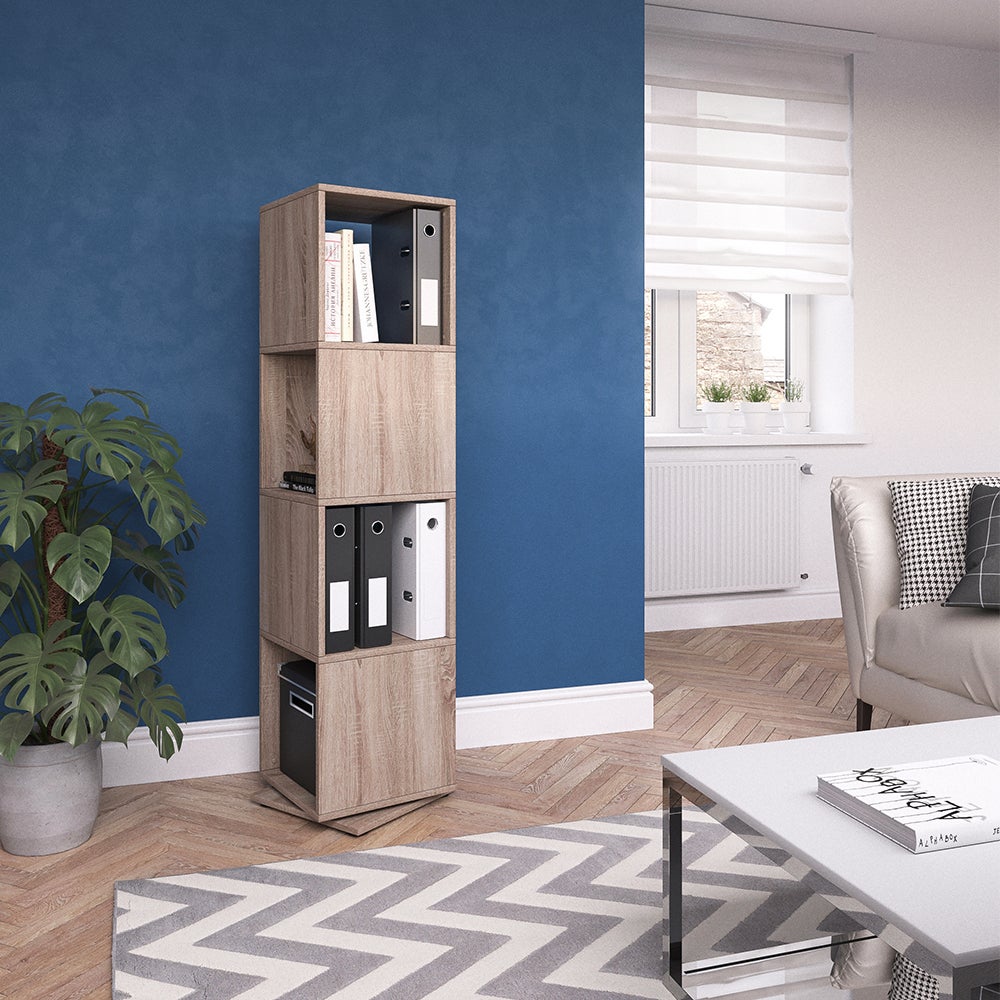 Étagère Pivotante Blanche - 4 étagères, Tourne à 360°, Dimensions 35 X 142 Cm, Rangement Bureau