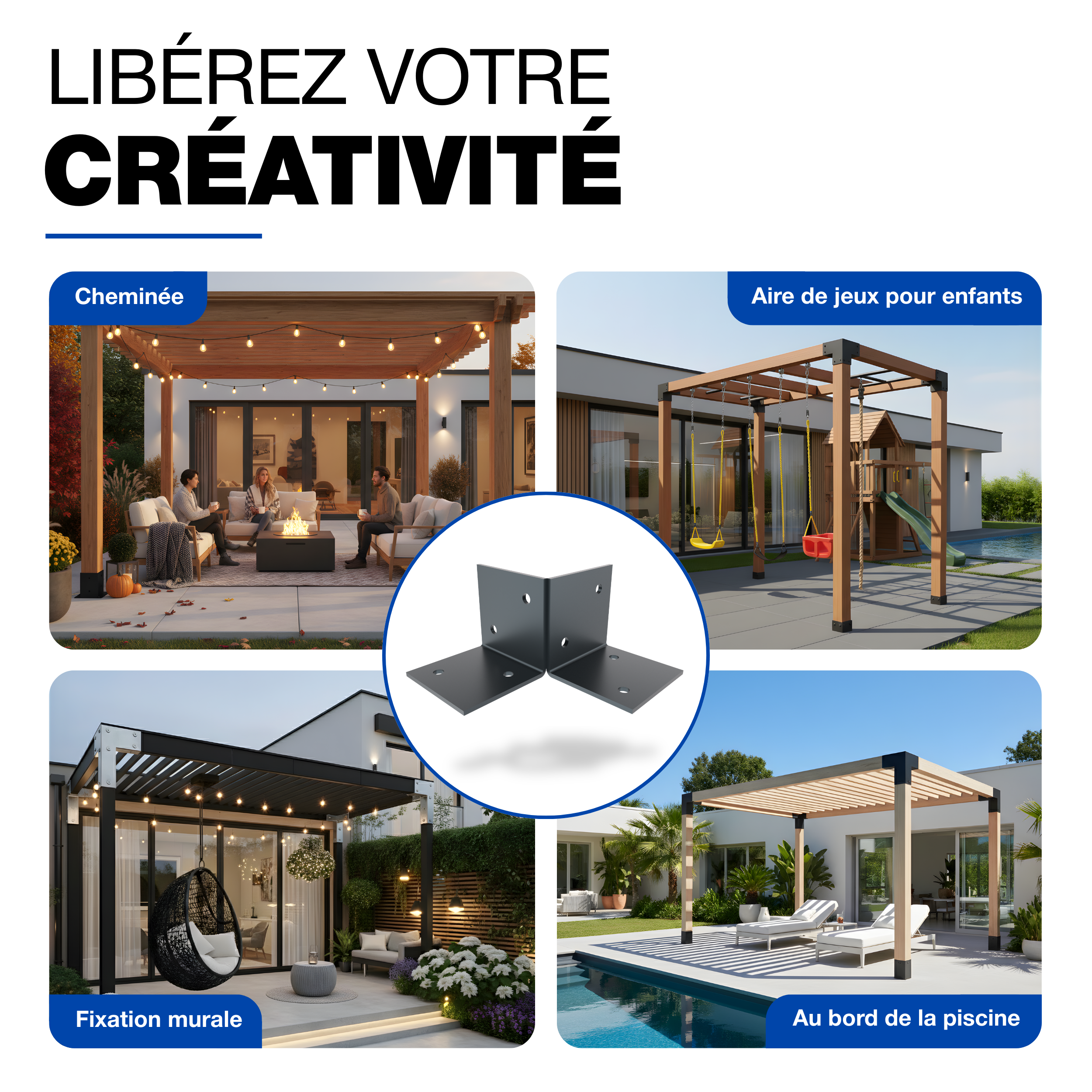 Pergola 71x71mm Revêtement en Poudre Anthracite Kit Pergola en Bois Plaques de Sol Fixation au Sol Connecteur de Poteau GeZu Impex - 8