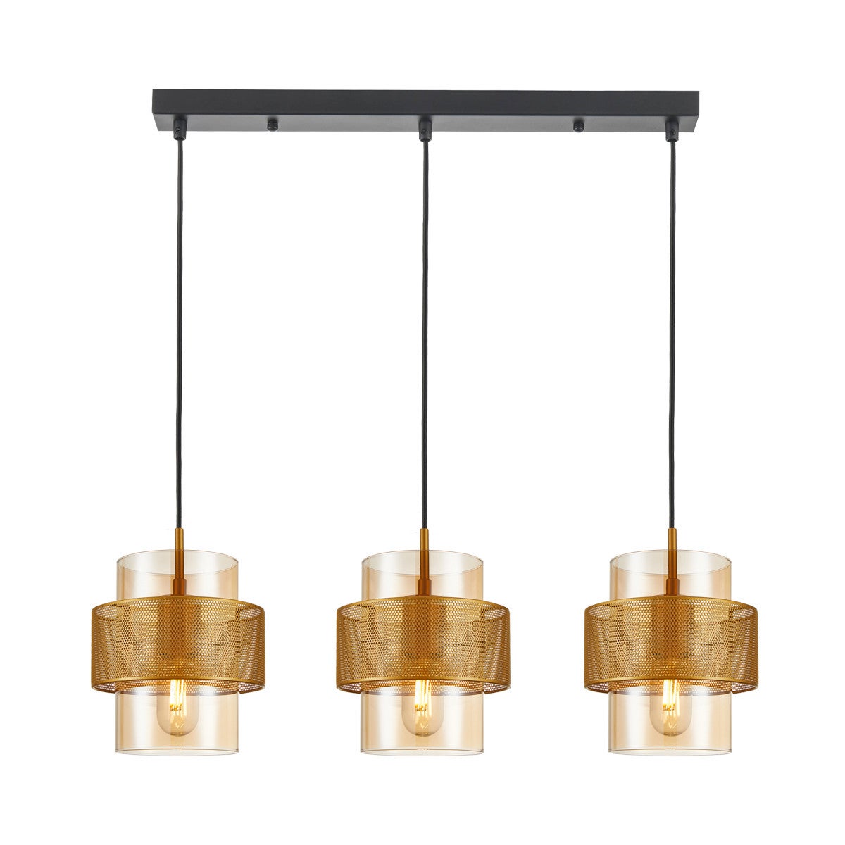 Lampa wisząca Vinoti złoto-bursztynowy-czarna 3xE27x40W nad stół wym: 100 x 77 x 18 cm szkło Italux