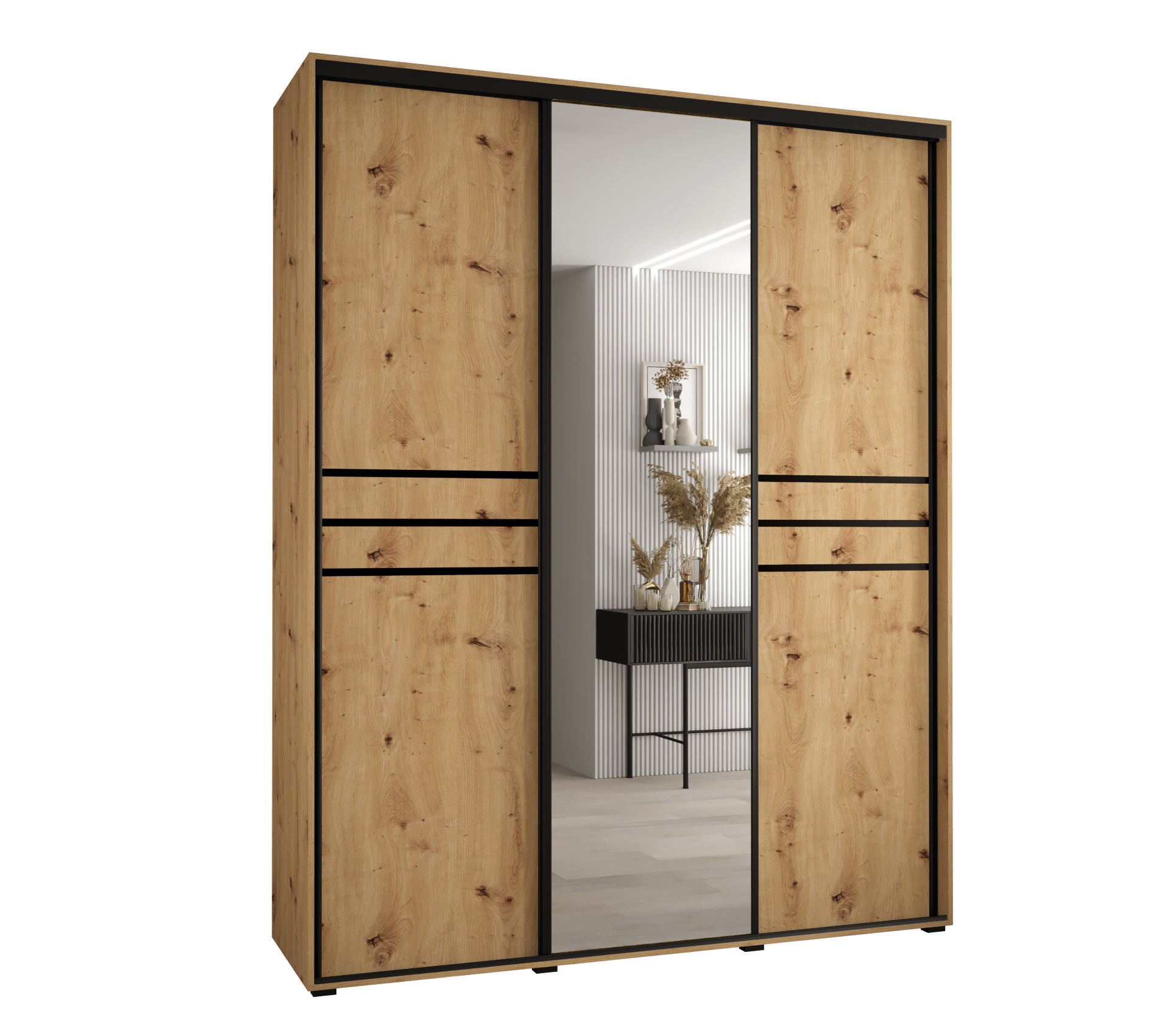 Szafa przesuwna z lustrem wysoka Davos 11 200 x 45 x 235,2 cm artisan + artisan + u. czarny - Abiks Meble