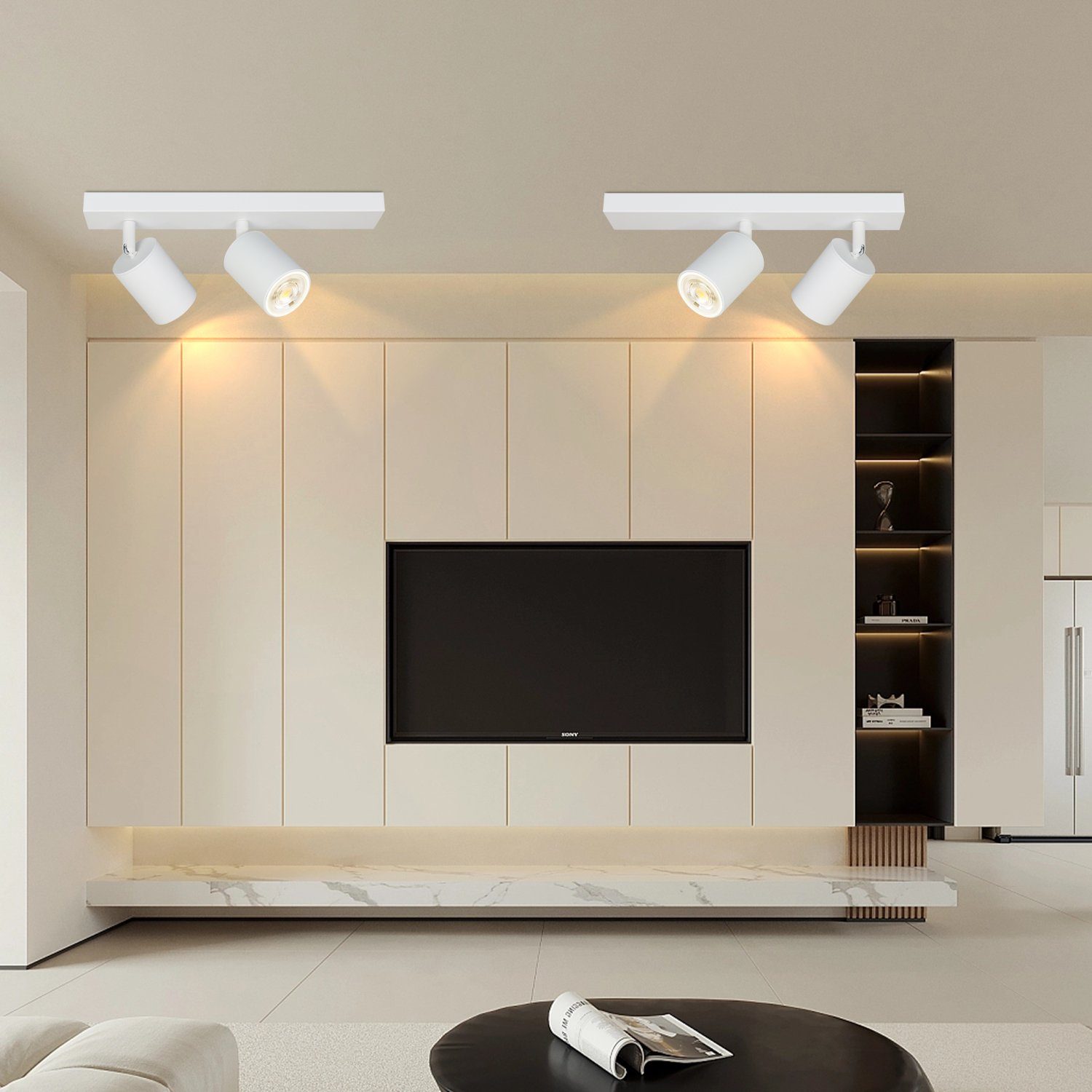 NETTLIFE Focos LED Blancos GU10 2 Bombillas Ajustables 350° MAX.25W Lámpara de Moderna Foco de Pared Industrial para Sala de Estar Dormitorio - 2