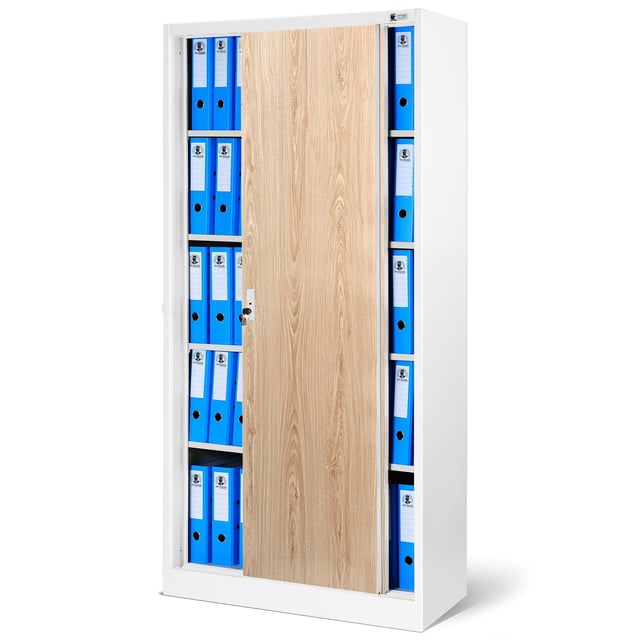 Armadio Ufficio VidaXL Con Anta Scorrevole - Bianco, Acciaio, 90x40x180cm, 4 Ripiani Regolabili, Serratura - Foto 8